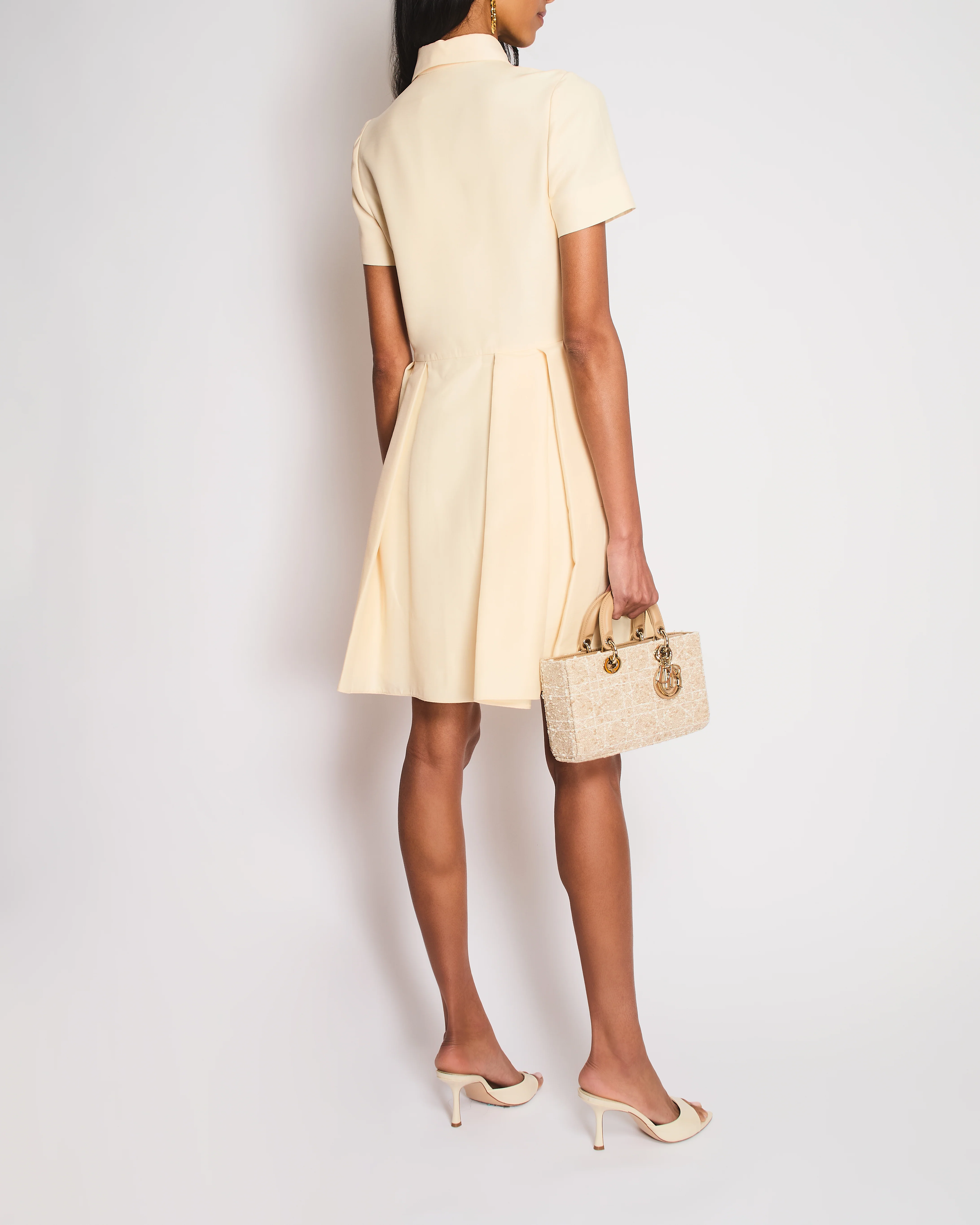 Christian Dior Cream Short Sleeve Button Down Pleated Mini Dress Size FR 38 (UK 10) - Image 4