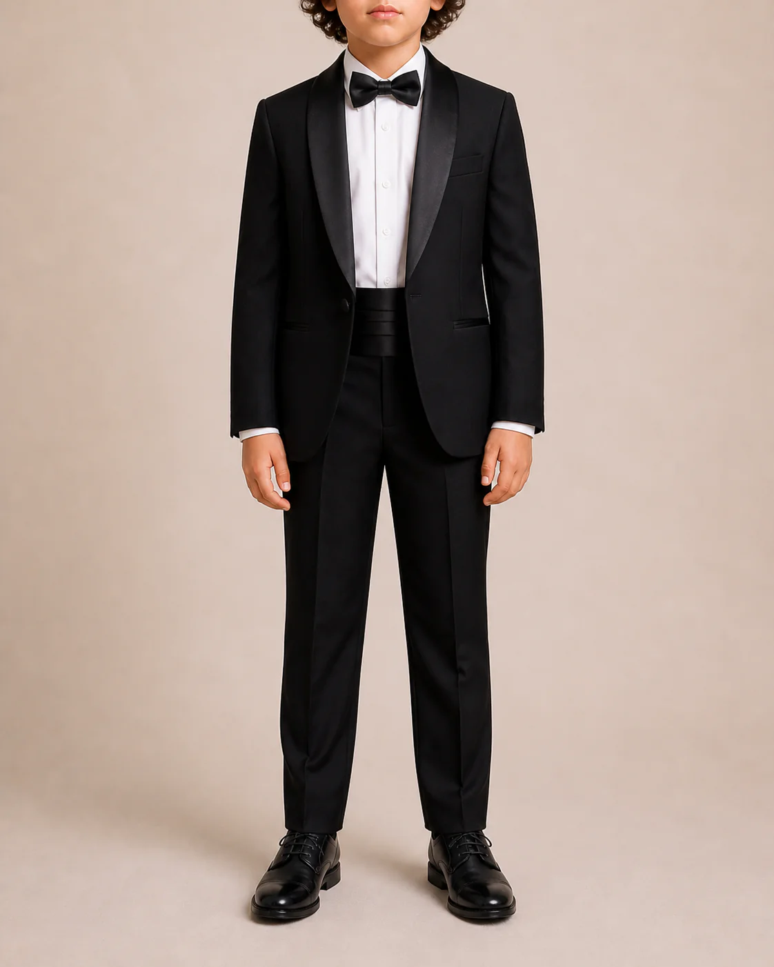Elie Saab Kids and Multibrand Black Satin Jacket, Trousers, Waistband and Bow Tie Tuxedo Set Size 10 years
