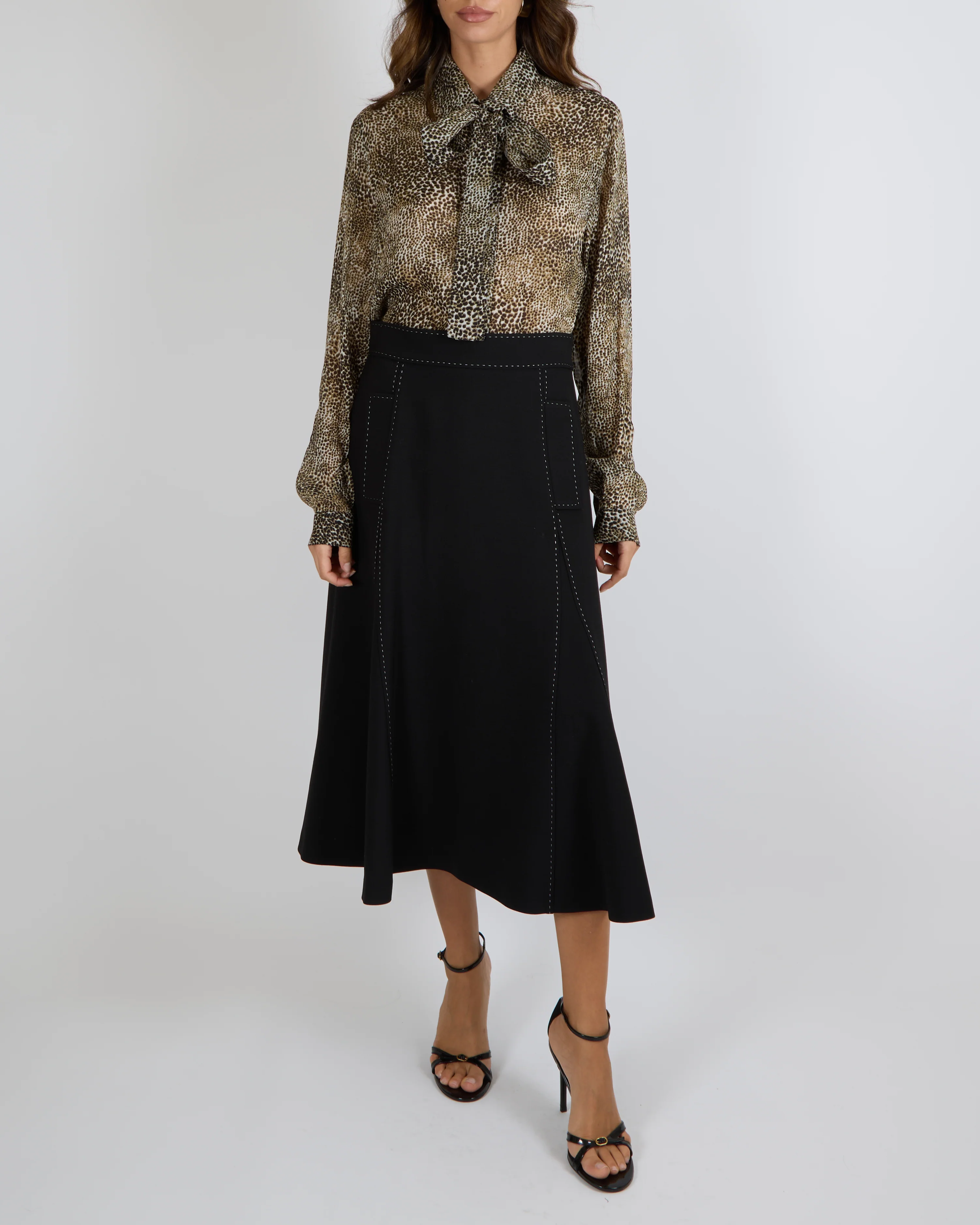 Elie Saab Black Contrast Stitch Midi Skirt Size FR 42 (UK 14) RRP £1,100