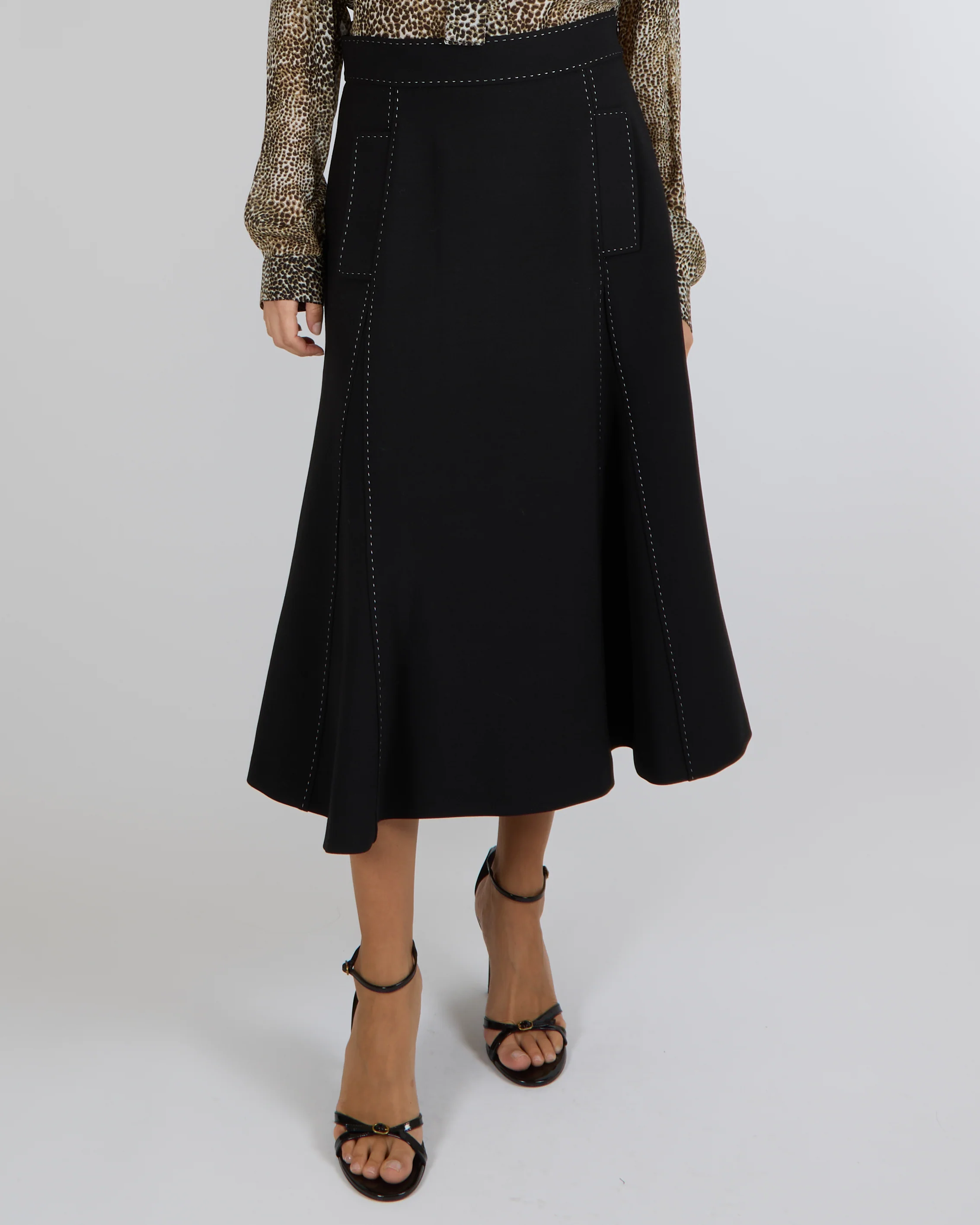 Elie Saab Black Contrast Stitch Midi Skirt Size FR 42 (UK 14) RRP £1,100 - Image 2