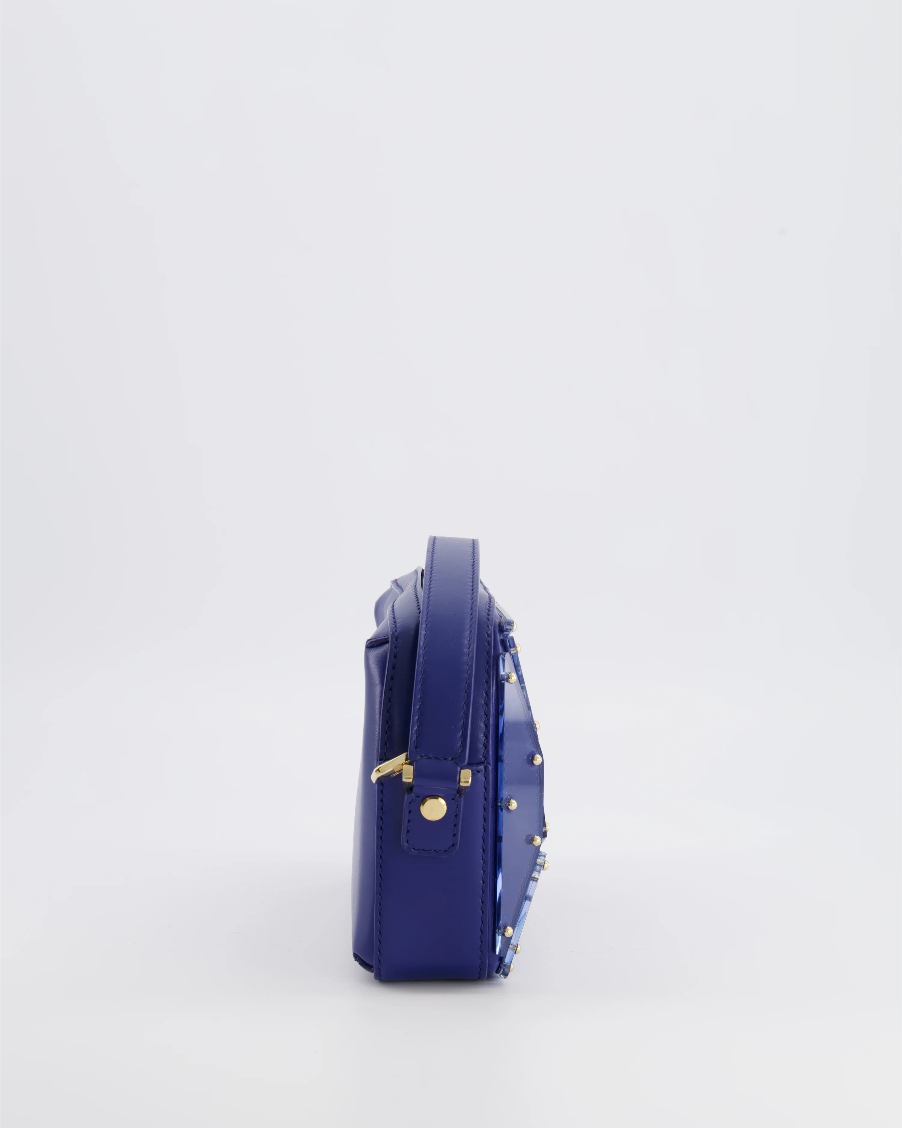 Elie Saab Blue Glass Effect Geometric Leather Top Handle Bag with Gold Hardware - Image 4