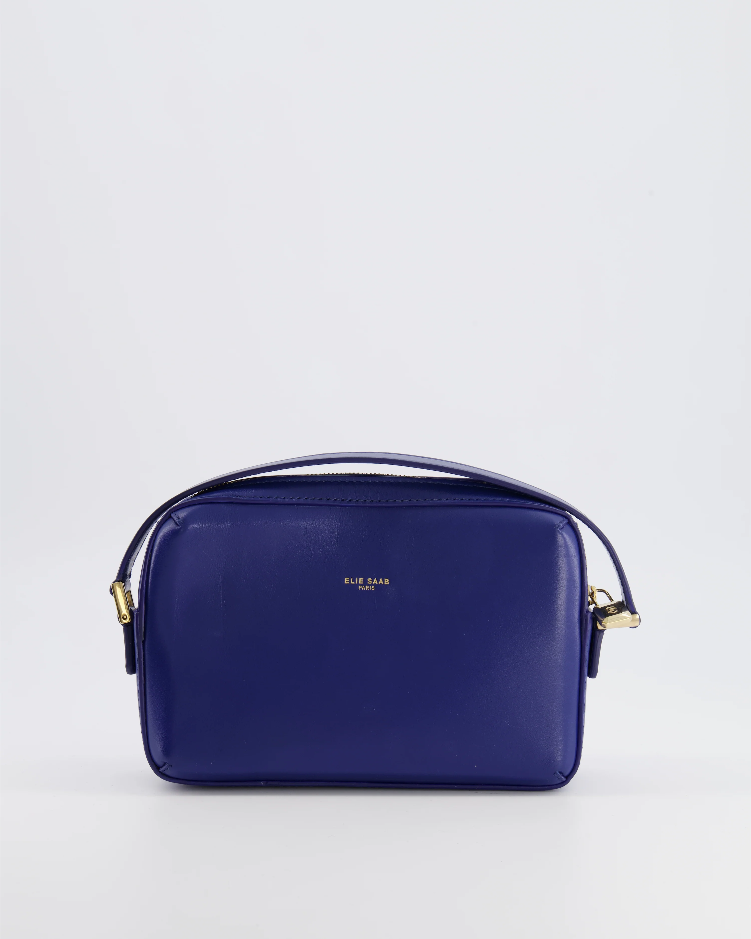 Elie Saab Blue Glass Effect Geometric Leather Top Handle Bag with Gold Hardware - Image 6
