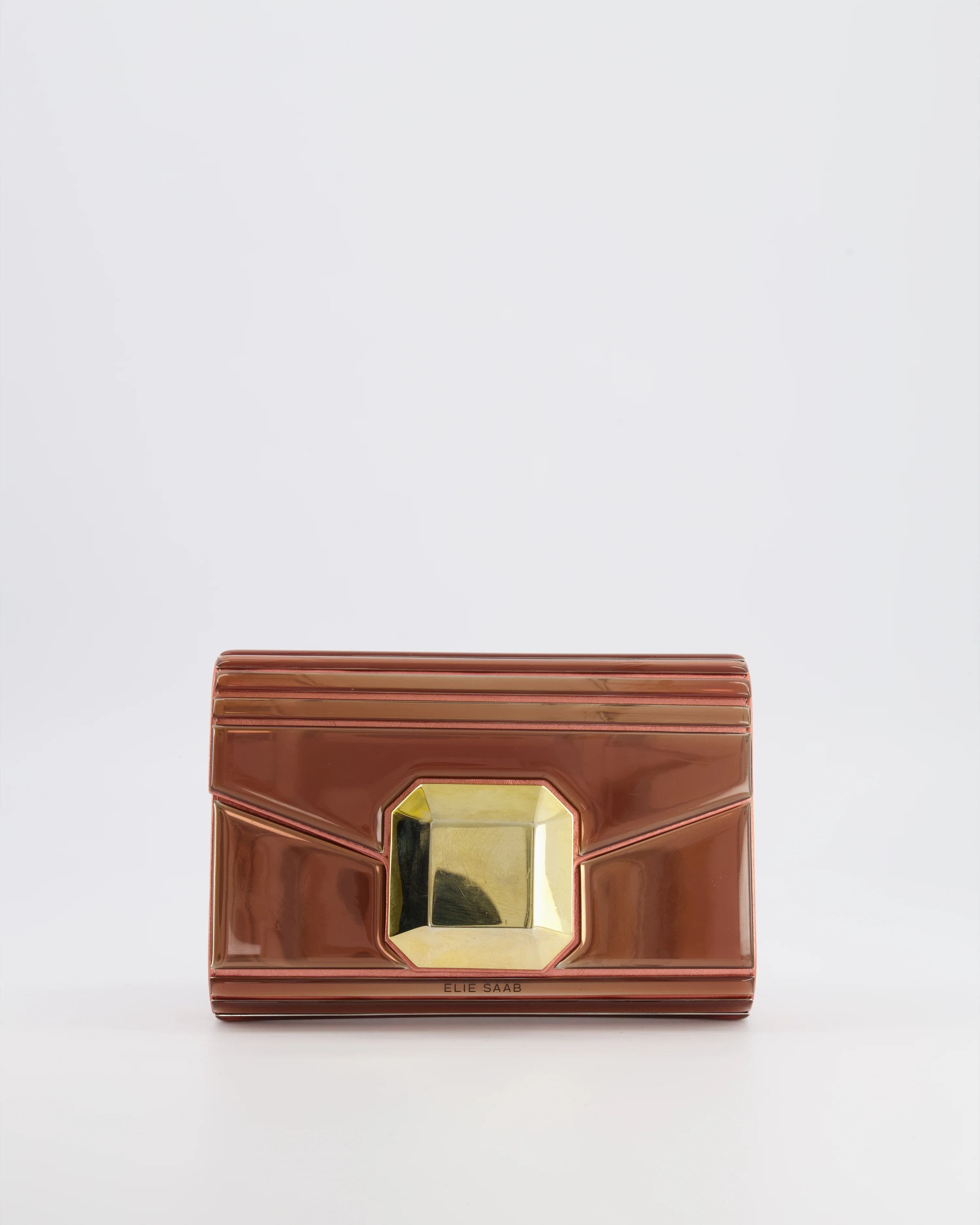 Elie Saab Bronze Pink Plexi Clutch on Chain Bag with Gold Hardware - Image 3