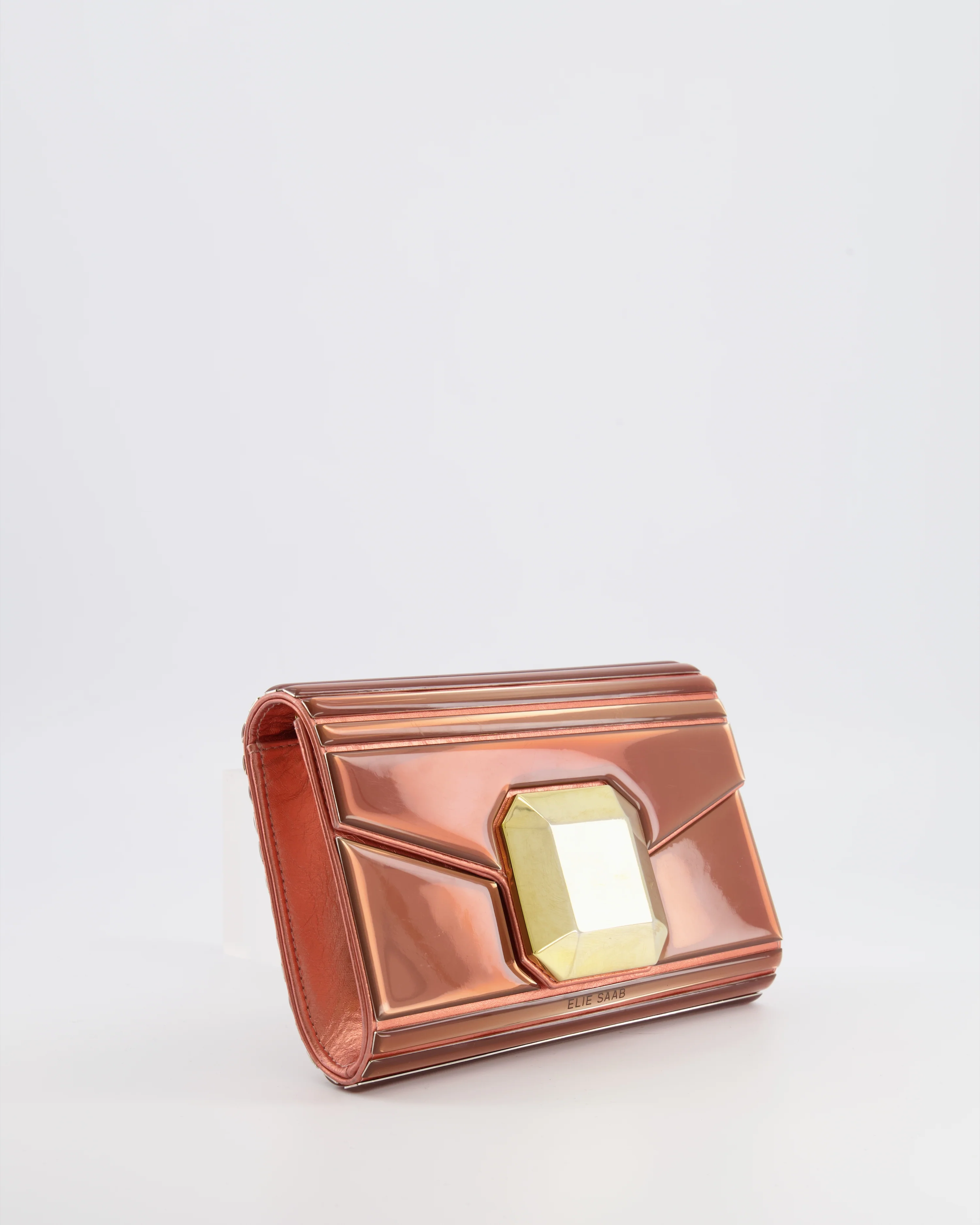 Elie Saab Bronze Pink Plexi Clutch on Chain Bag with Gold Hardware - Image 4