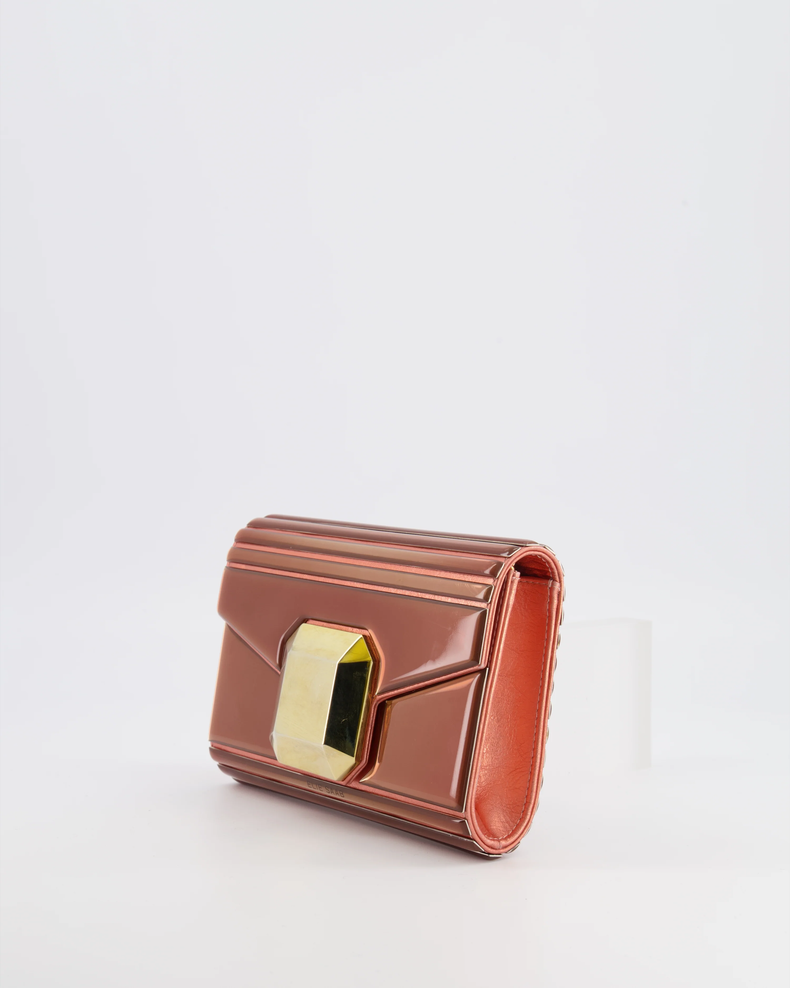Elie Saab Bronze Pink Plexi Clutch on Chain Bag with Gold Hardware - Image 7