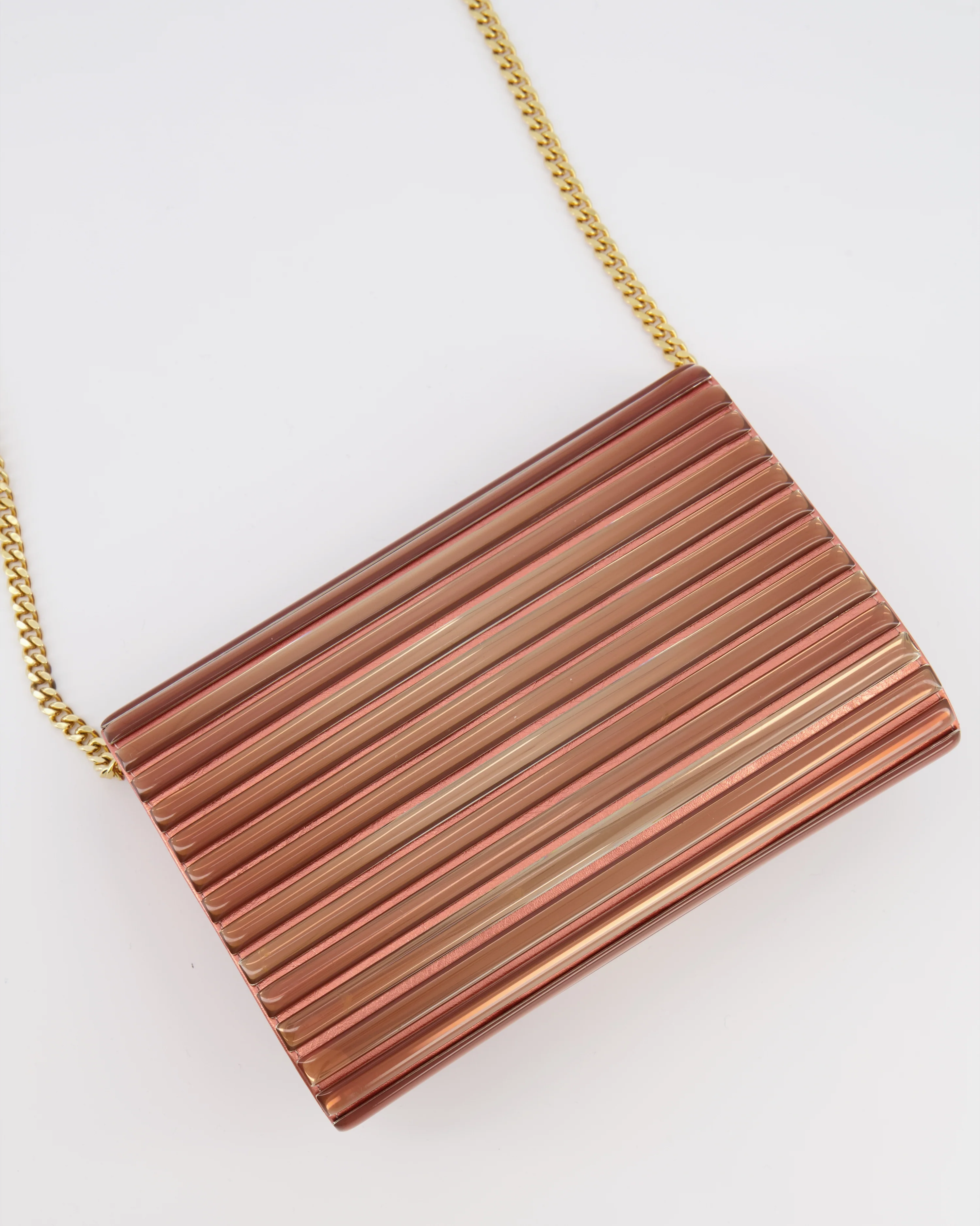 Elie Saab Bronze Pink Plexi Clutch on Chain Bag with Gold Hardware - Image 9