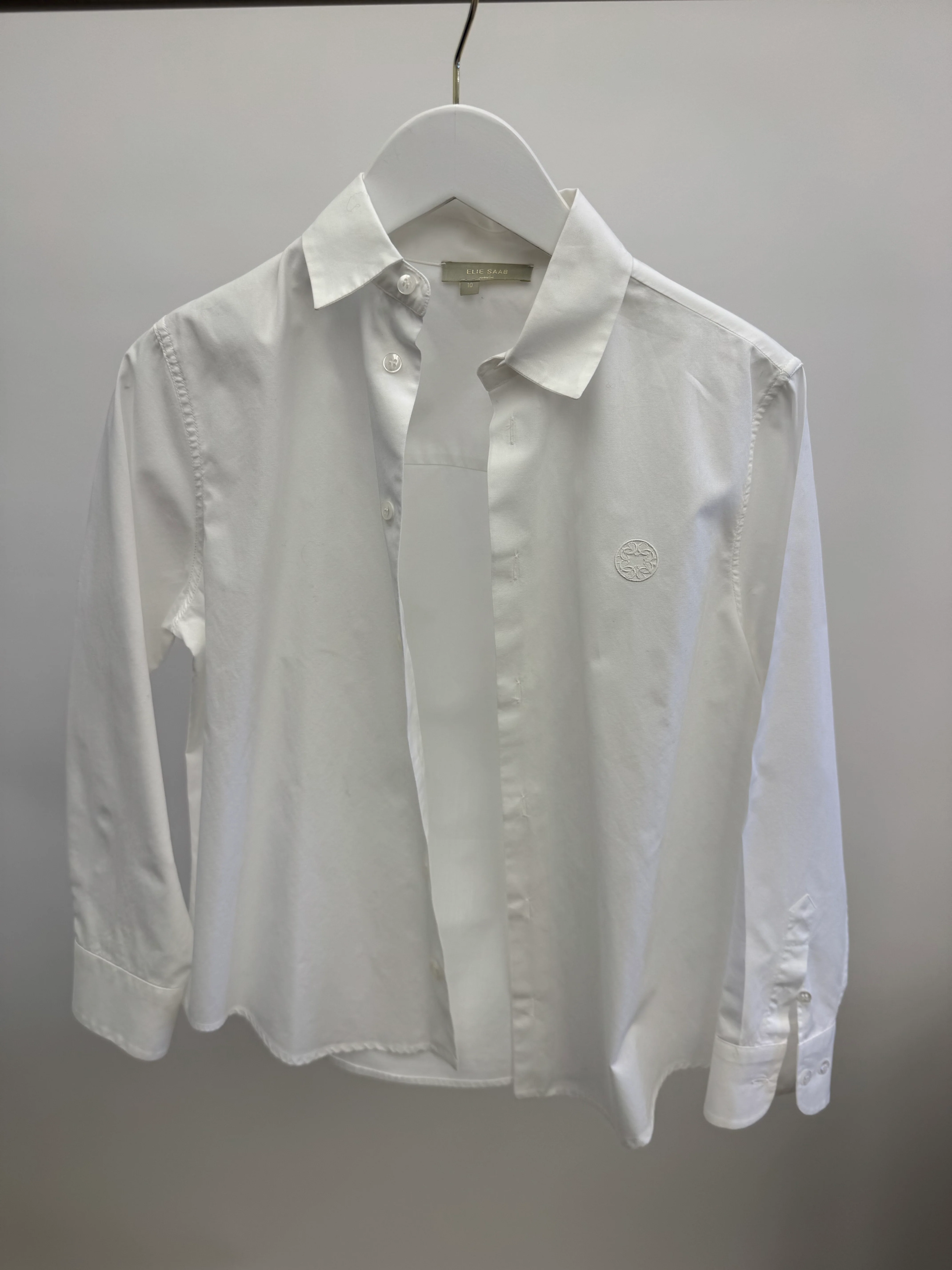 Elie Saab Kids White Cotton Shirt with Embroidered Logo Detail Size 10 years - Image 4