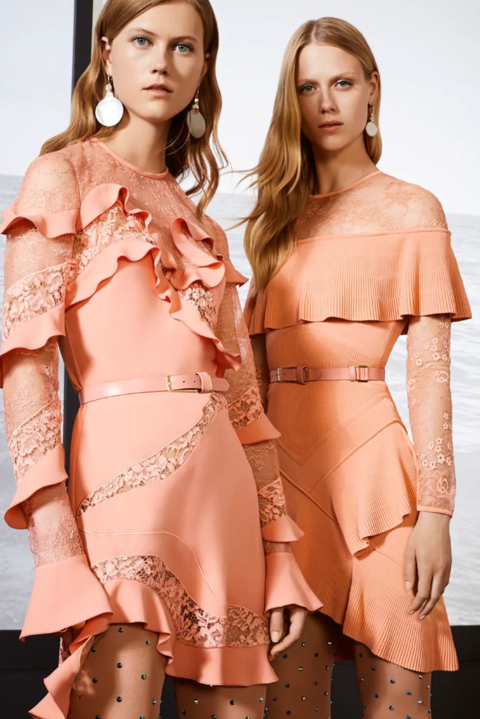 Elie Saab Resort 2018 Coral Pink Long-Sleeve Mini Ruffle Dress with Lace Details Size FR 38 (UK 10) - Image 5