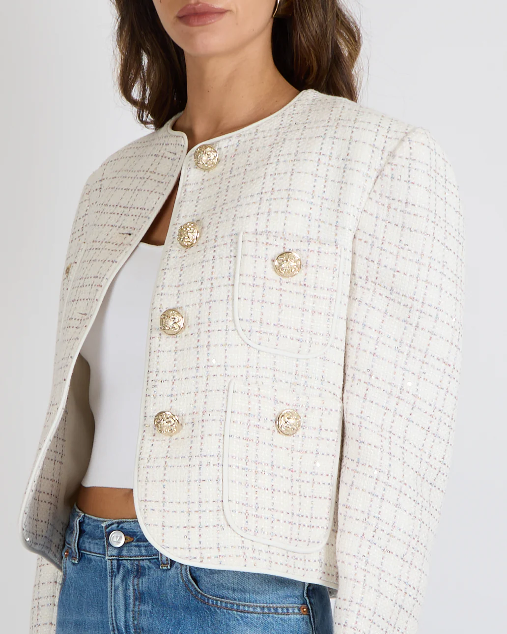 Elie Saab White Sequin Embellished Tweed Jacket with Pastel Multi-Colour Metallic Threads and Gold Buttons Size FR 42 (UK 14) RRP £1,980 - Image 5