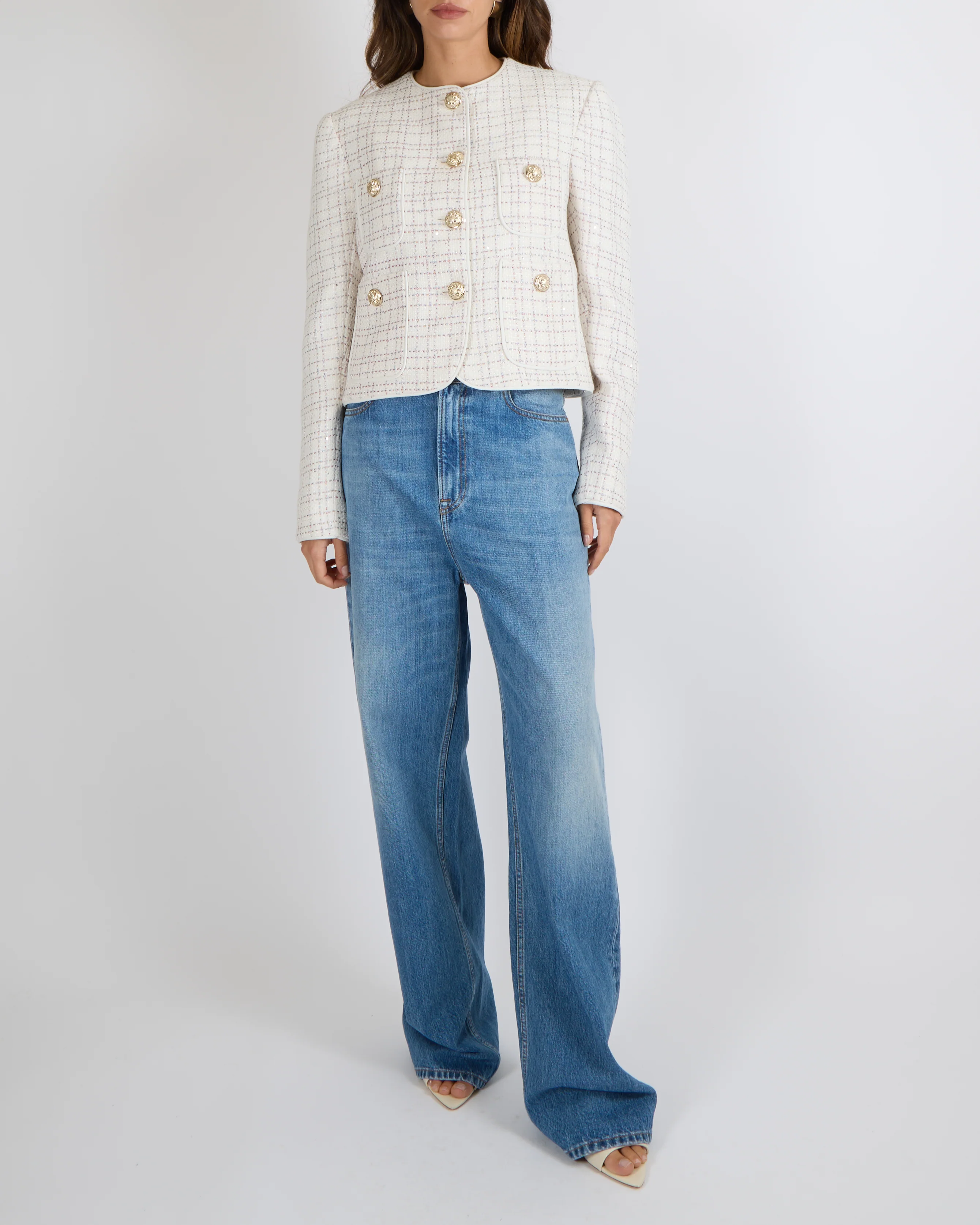 Elie Saab White Sequin Embellished Tweed Jacket with Pastel Multi-Colour Metallic Threads and Gold Buttons Size FR 42 (UK 14) RRP £1,980 - Image 6