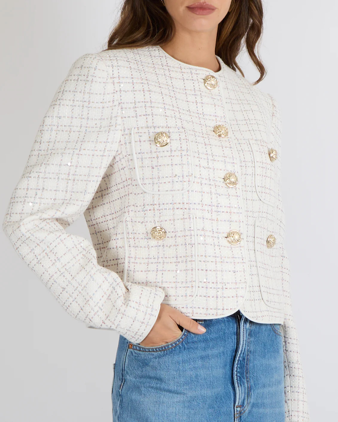 Elie Saab White Sequin Embellished Tweed Jacket with Pastel Multi-Colour Metallic Threads and Gold Buttons Size FR 42 (UK 14) RRP £1,980 - Image 7
