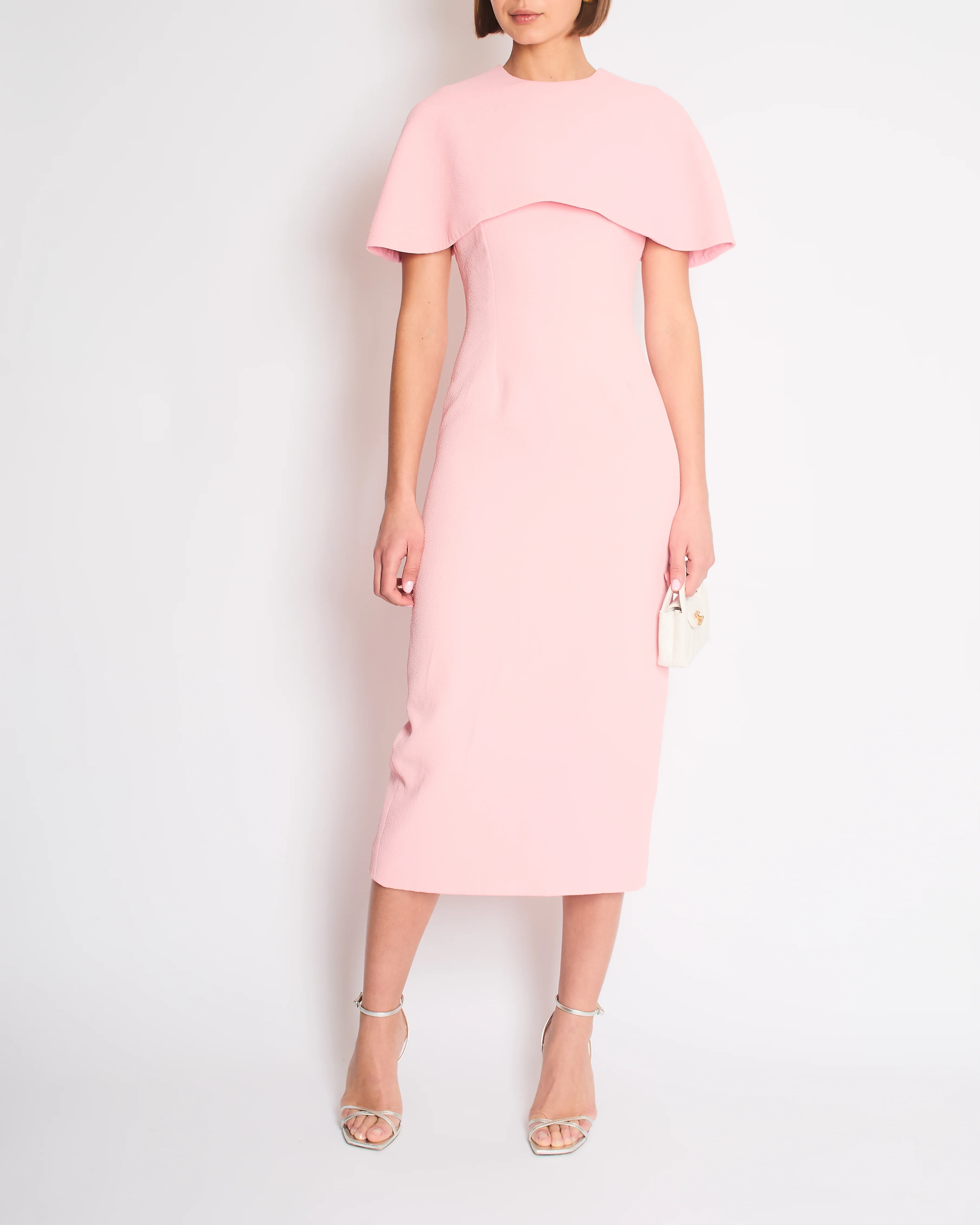Emilia Wickstead Light Pink Crepe Maxi Dress with Cape and Split Detail Size FR 36 (UK 8)