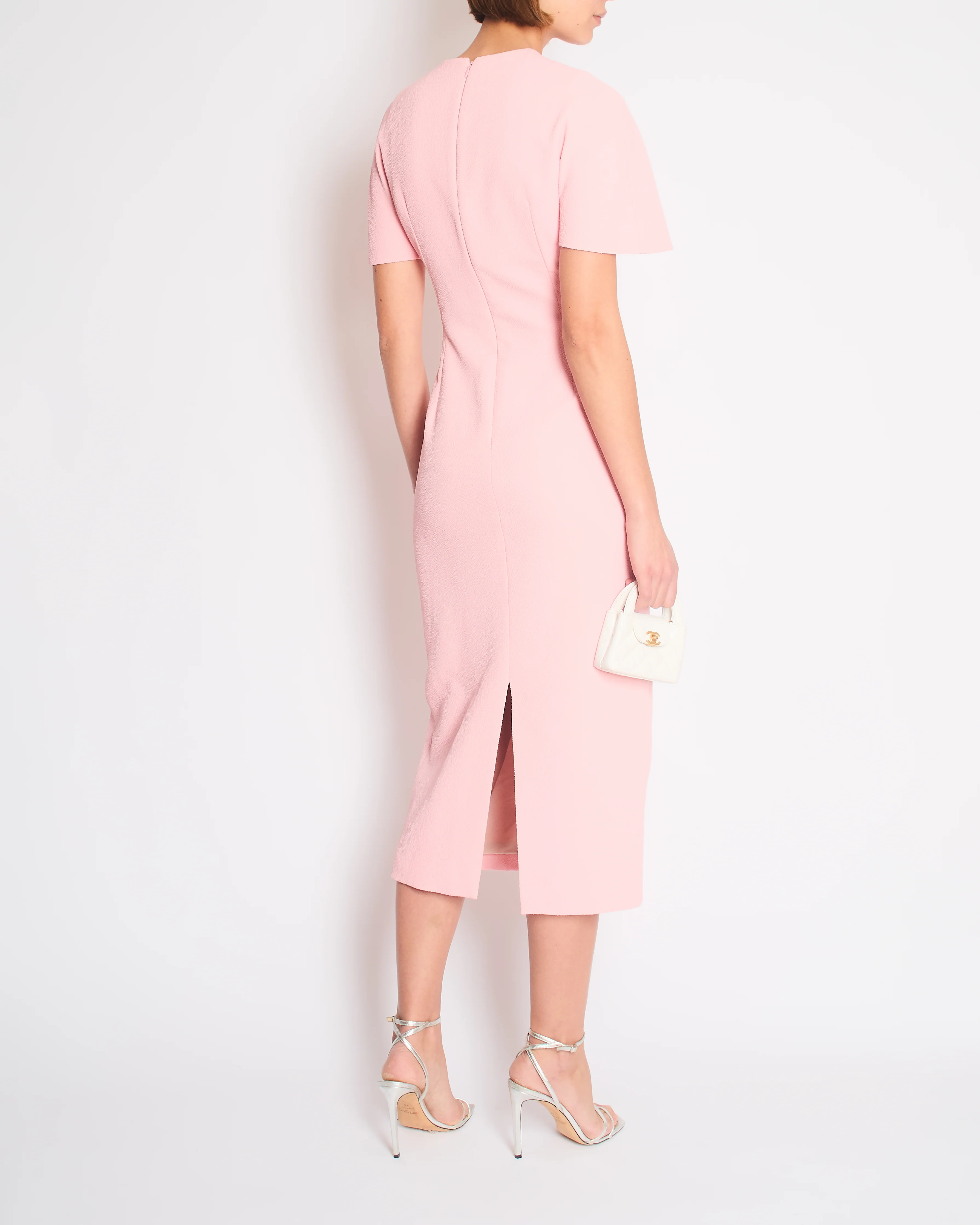 Emilia Wickstead Light Pink Crepe Maxi Dress with Cape and Split Detail Size FR 36 (UK 8) - Image 2