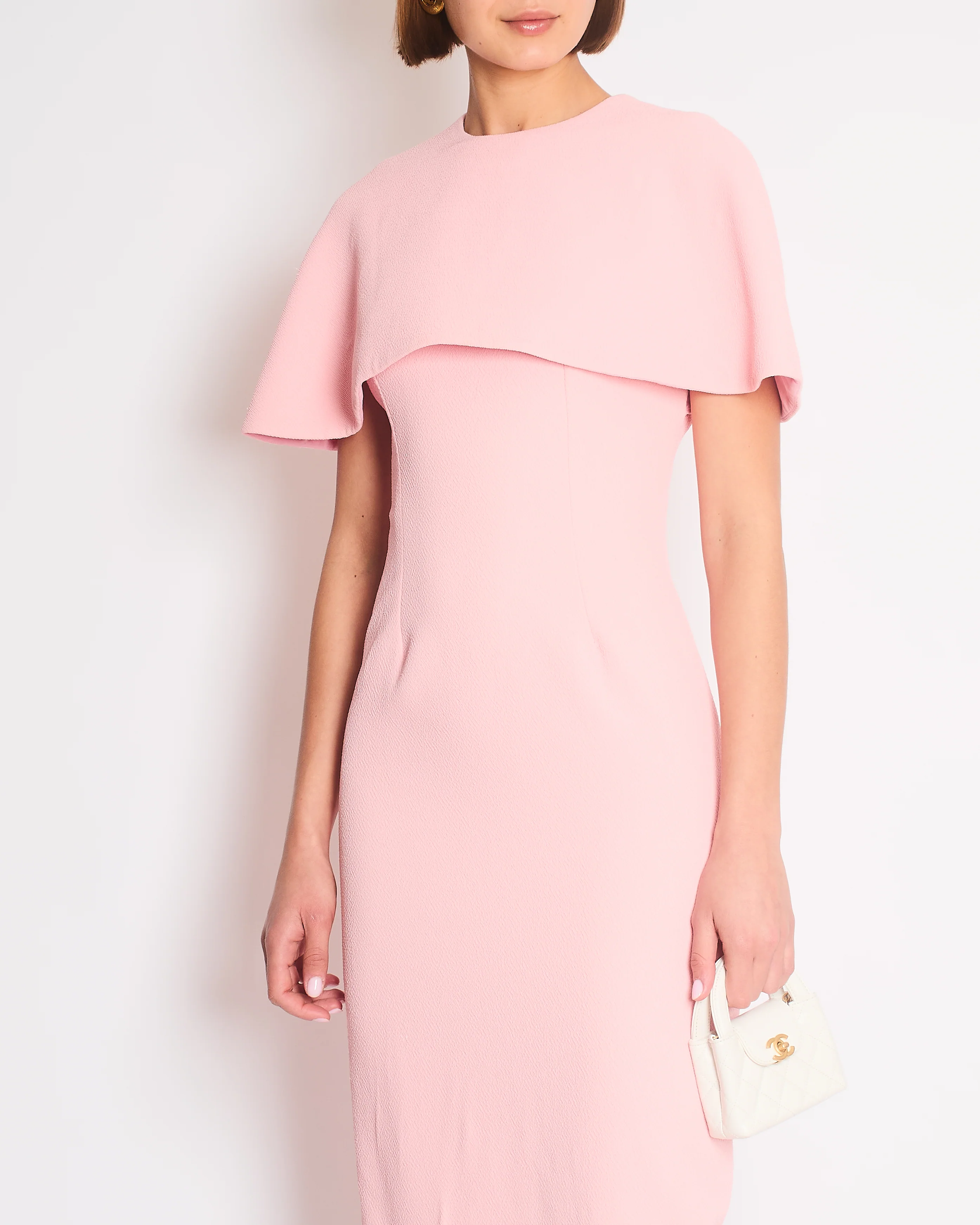 Emilia Wickstead Light Pink Crepe Maxi Dress with Cape and Split Detail Size FR 36 (UK 8) - Image 3