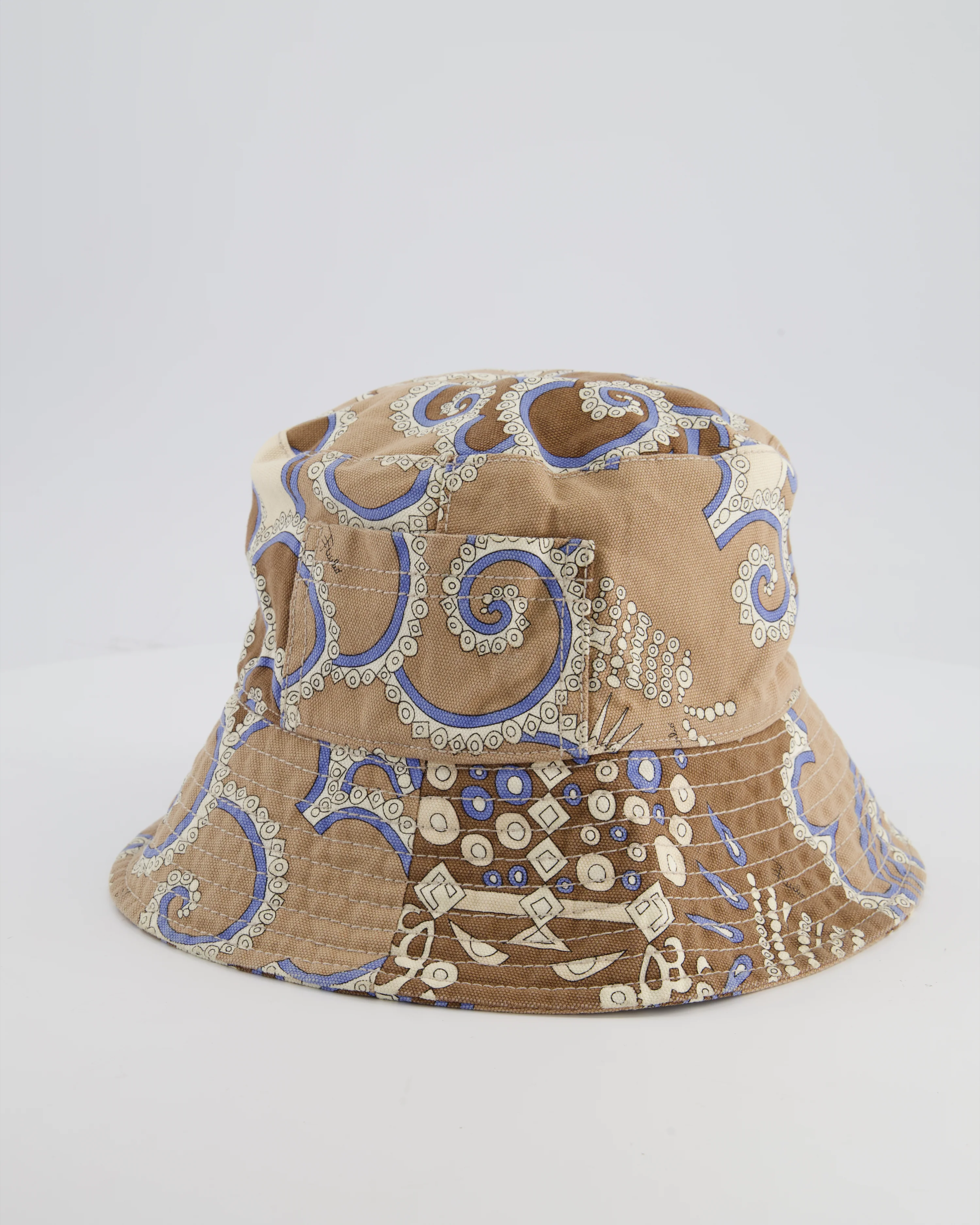 Emilio Pucci Brown, White & Blue Cotton Bucket Hat Size 1 - Image 3