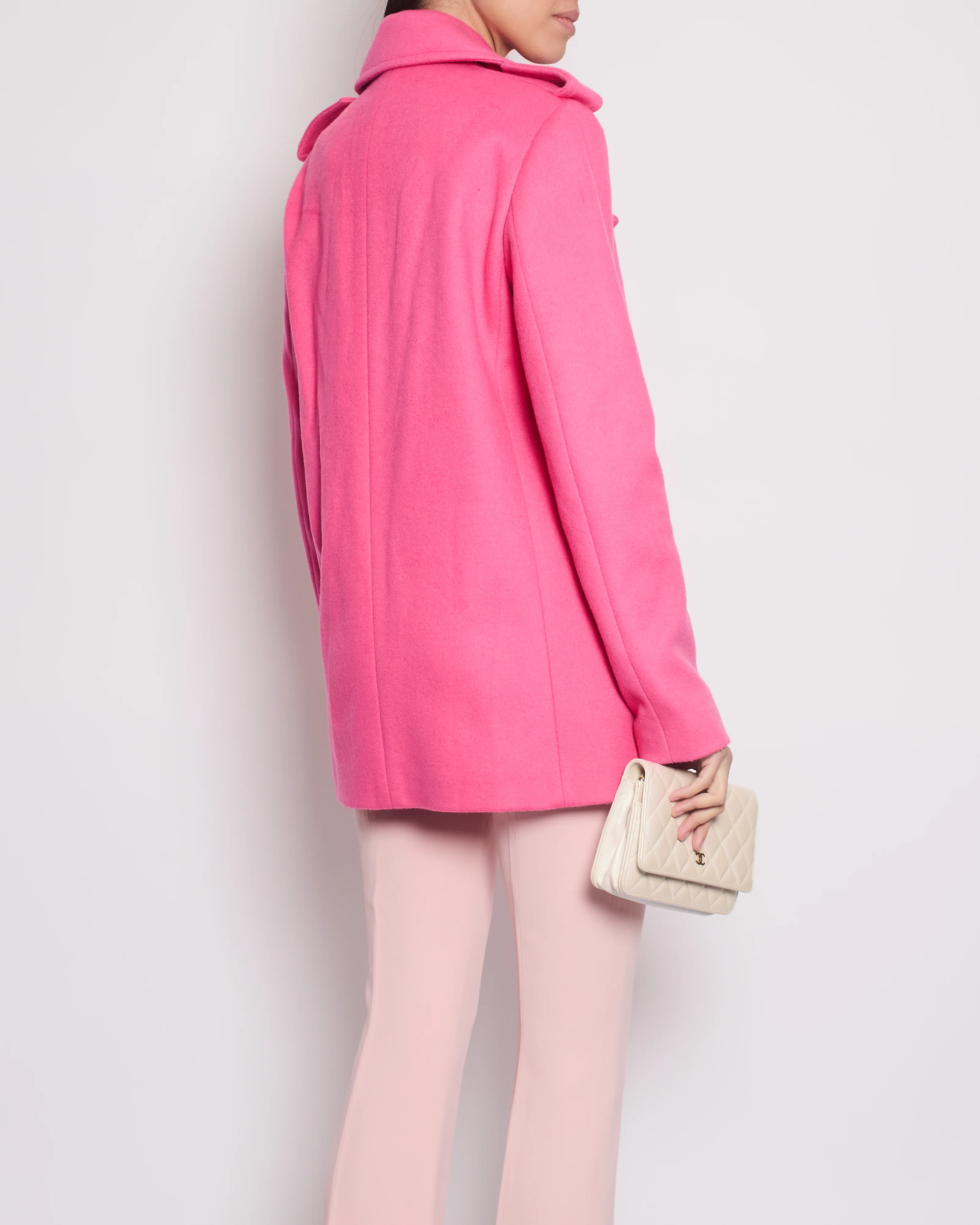 Emilio Pucci Pink Double Breasted Coat With Pink Logo Button Details Size IT 40 (UK 8) - Image 2