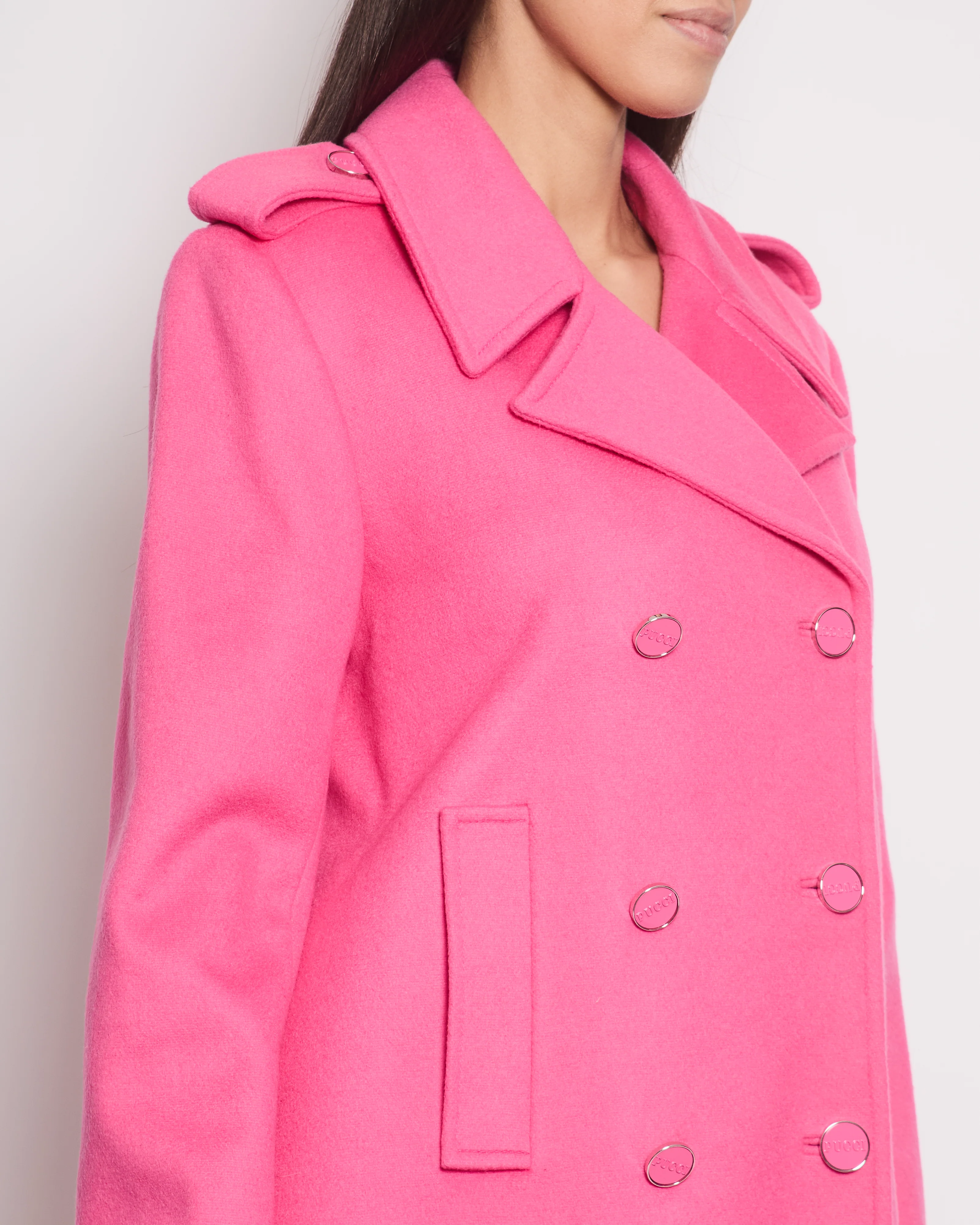 Emilio Pucci Pink Double Breasted Coat With Pink Logo Button Details Size IT 40 (UK 8) - Image 3