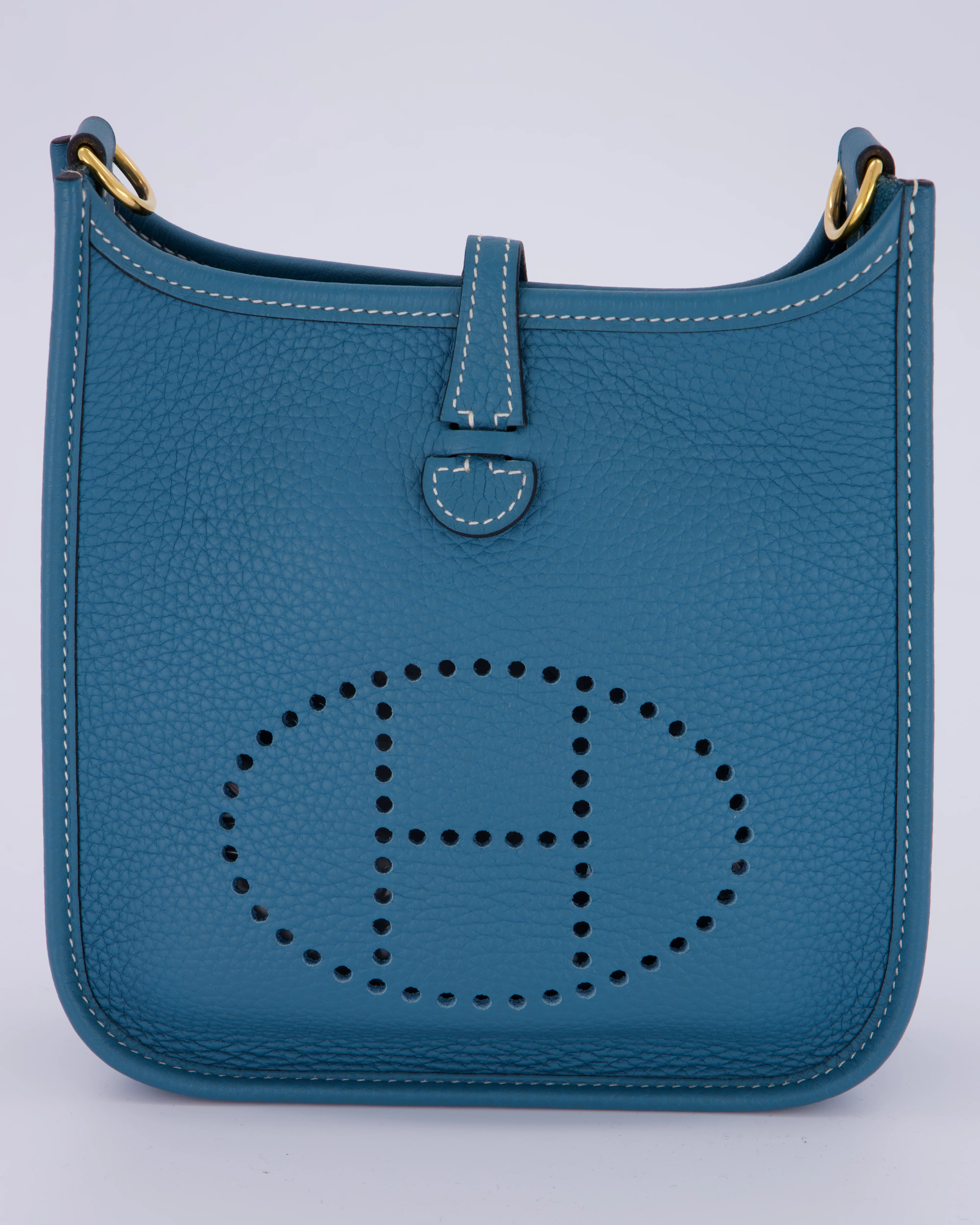 Hermès Mini Evelyne 16 Bag in Bleu Jean Taurillon Clemence Leather with Gold Hardware - Image 10