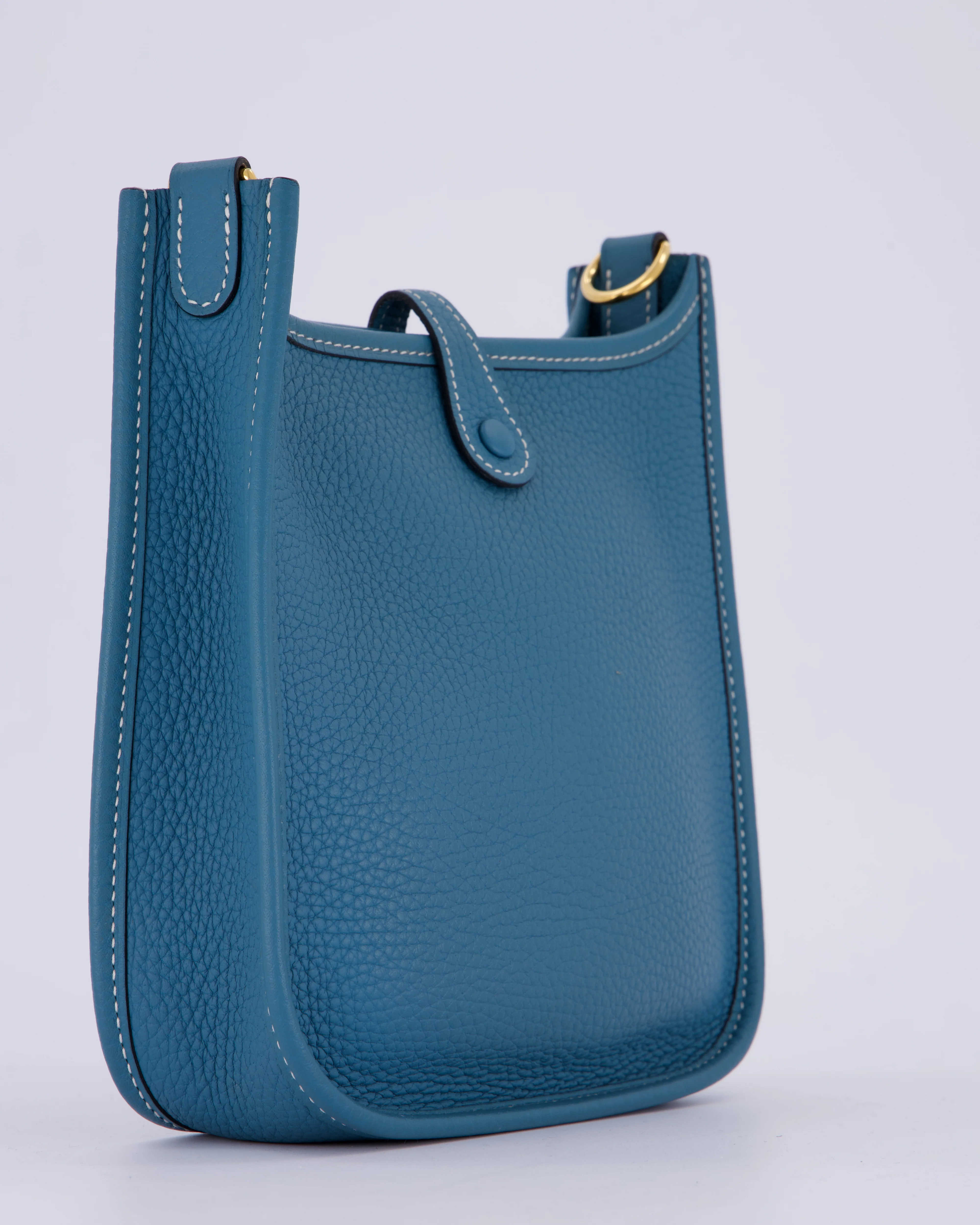 Hermès Mini Evelyne 16 Bag in Bleu Jean Taurillon Clemence Leather with Gold Hardware - Image 16