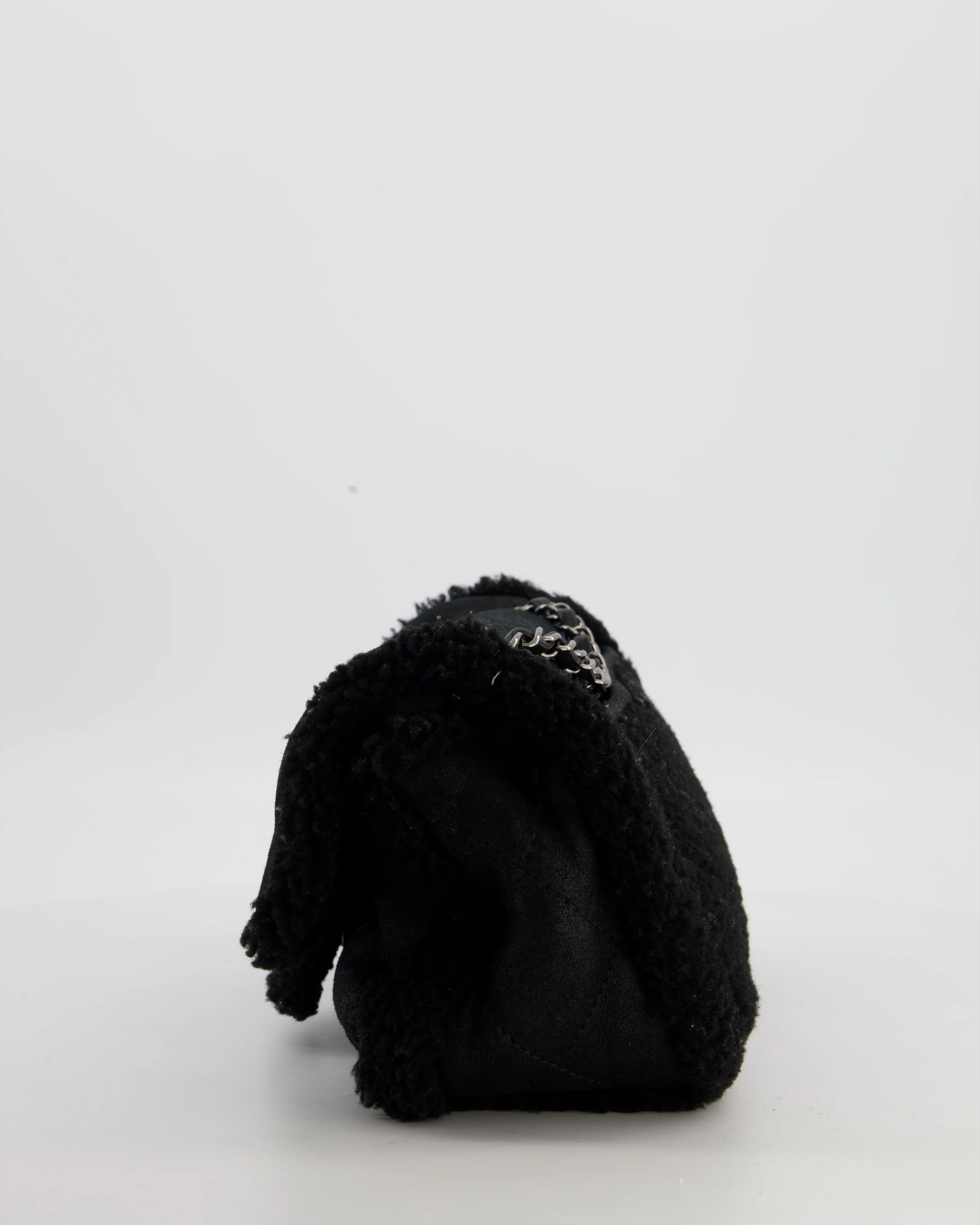 Chanel Black Quilted CC Shearling Small Flap Bag with Ruthenium Hardware - Image 10