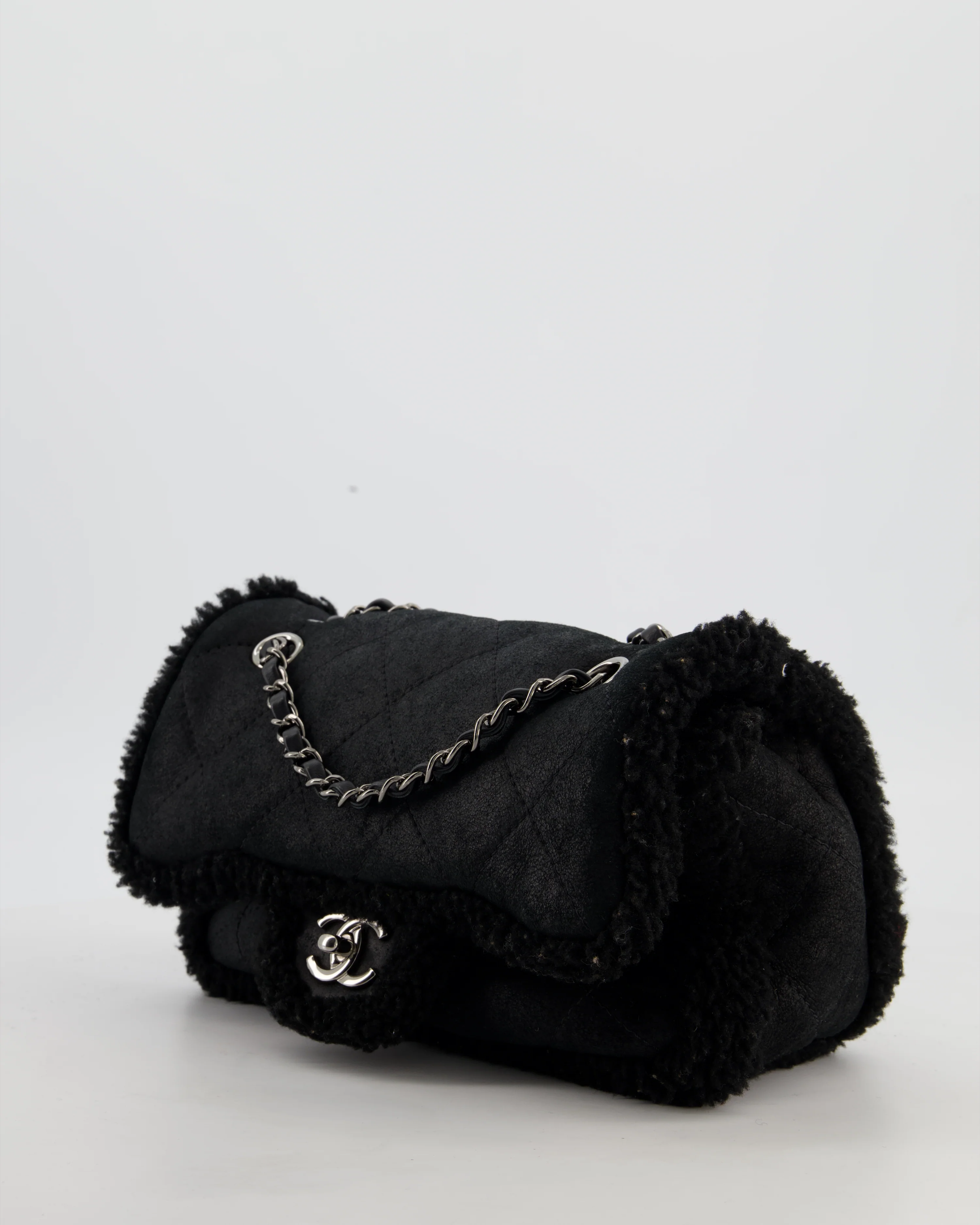 Chanel Black Quilted CC Shearling Small Flap Bag with Ruthenium Hardware - Image 11