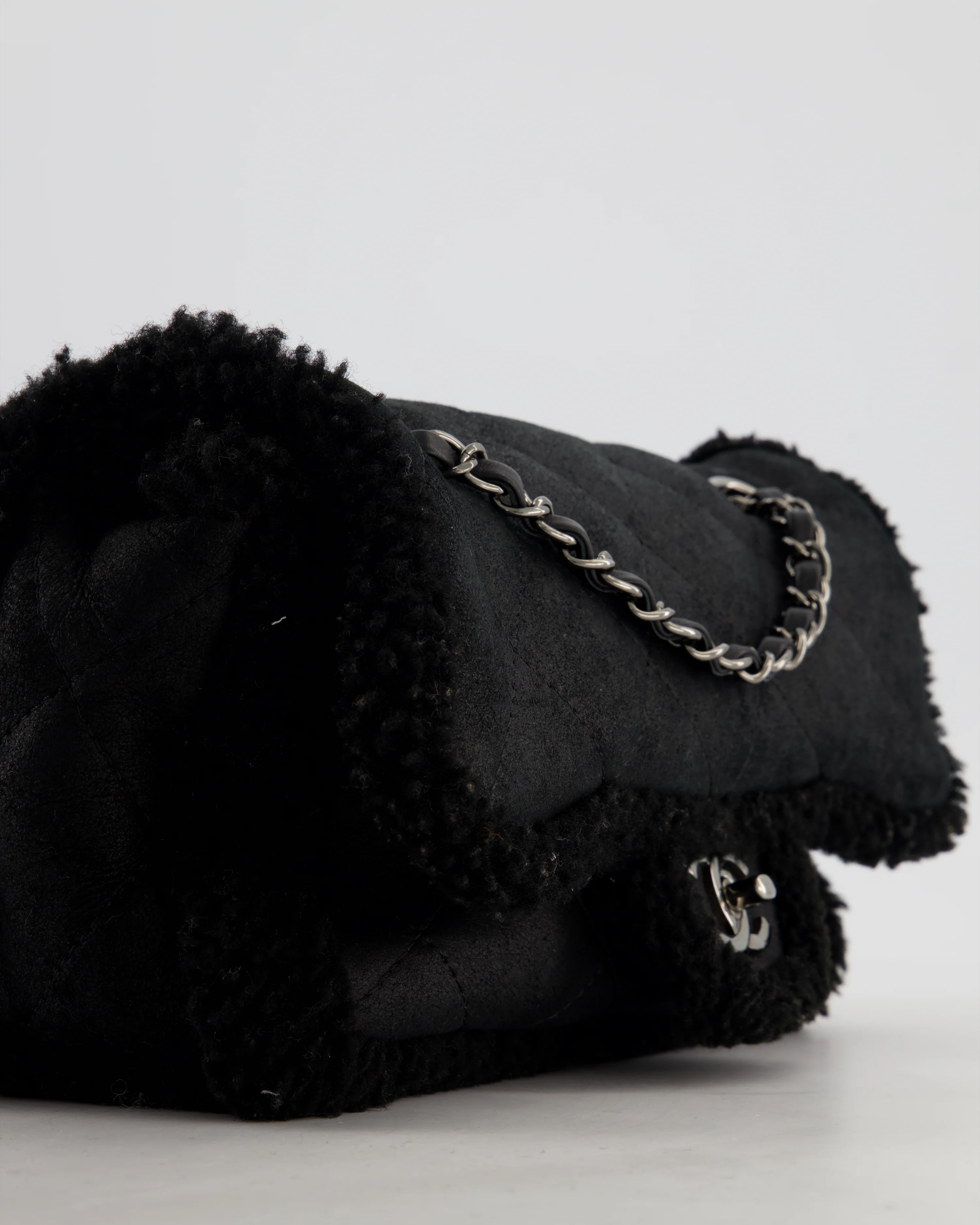 Chanel Black Quilted CC Shearling Small Flap Bag with Ruthenium Hardware - Image 12