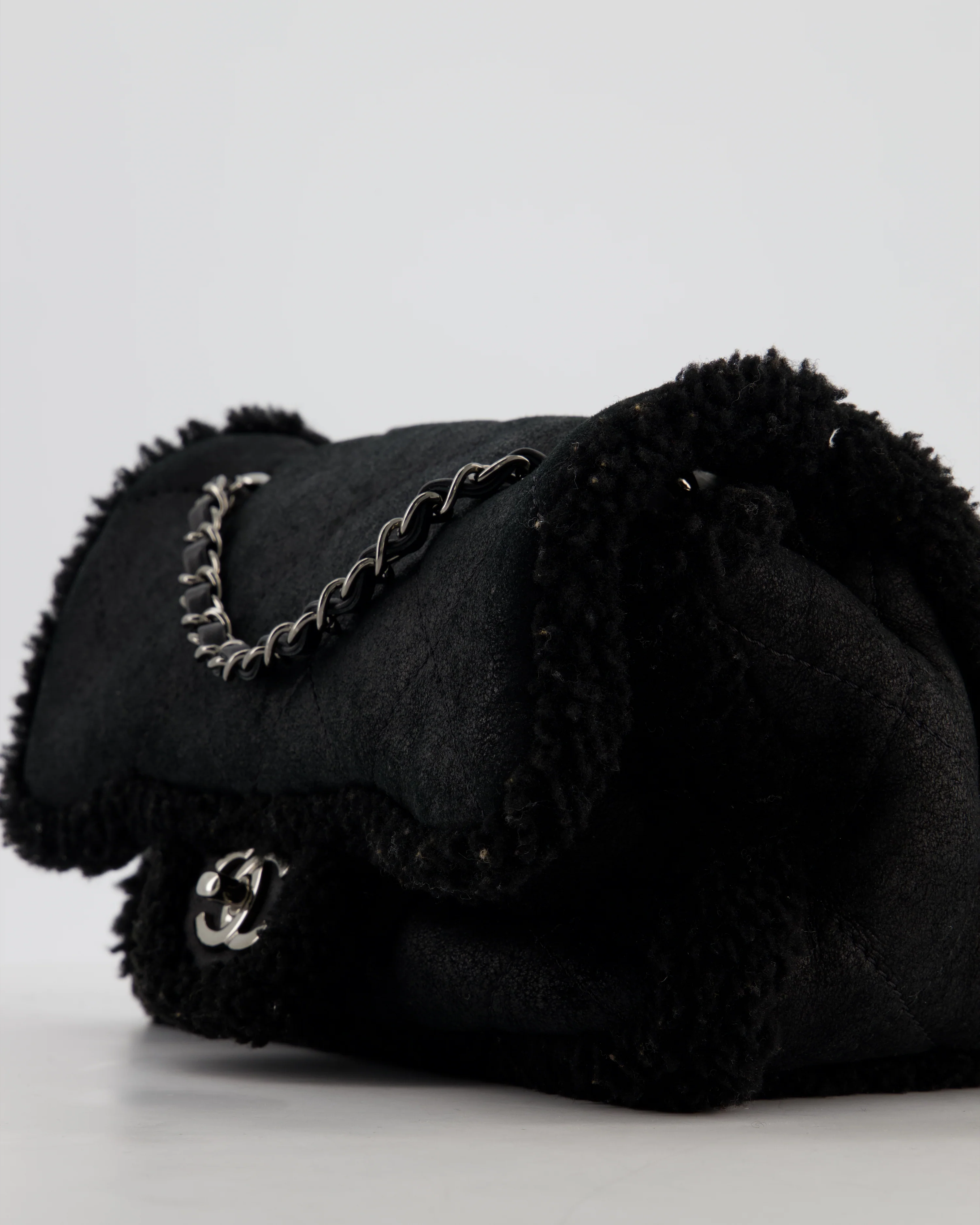 Chanel Black Quilted CC Shearling Small Flap Bag with Ruthenium Hardware - Image 13