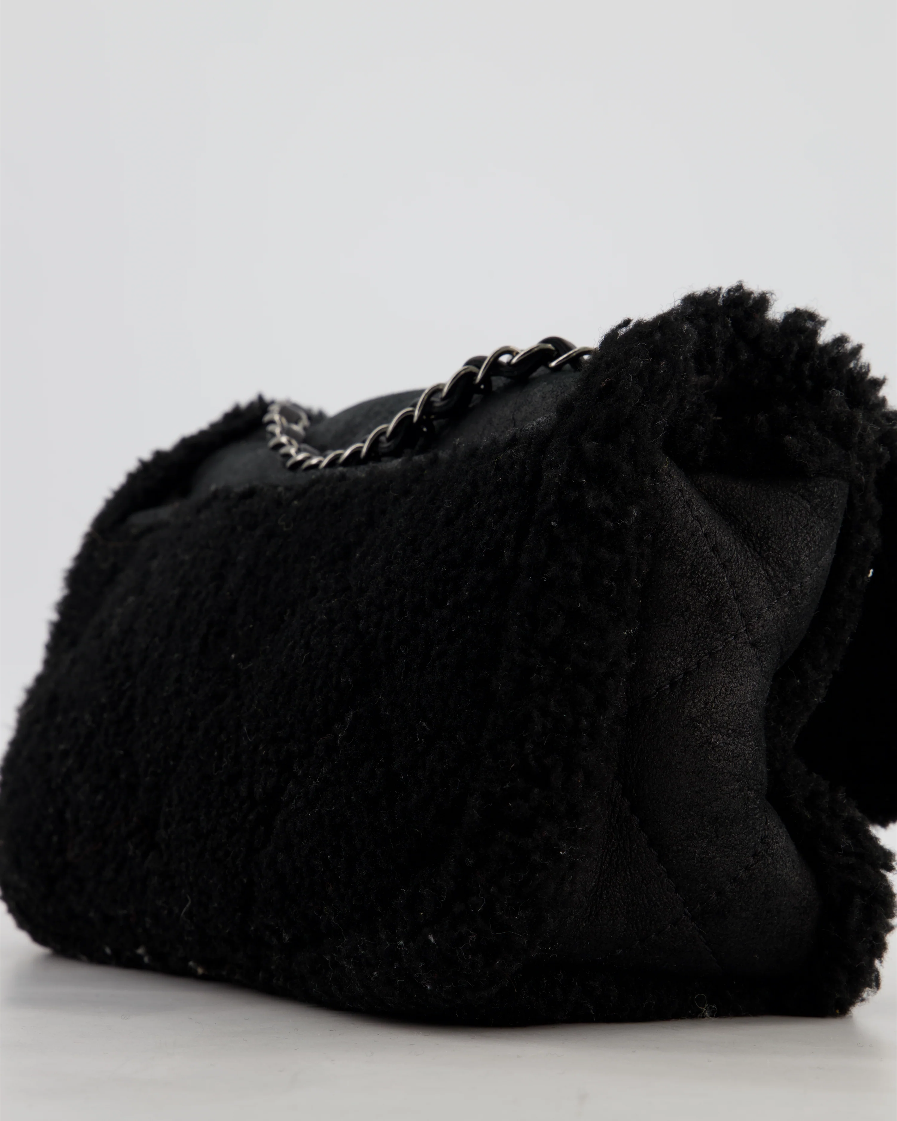 Chanel Black Quilted CC Shearling Small Flap Bag with Ruthenium Hardware - Image 14