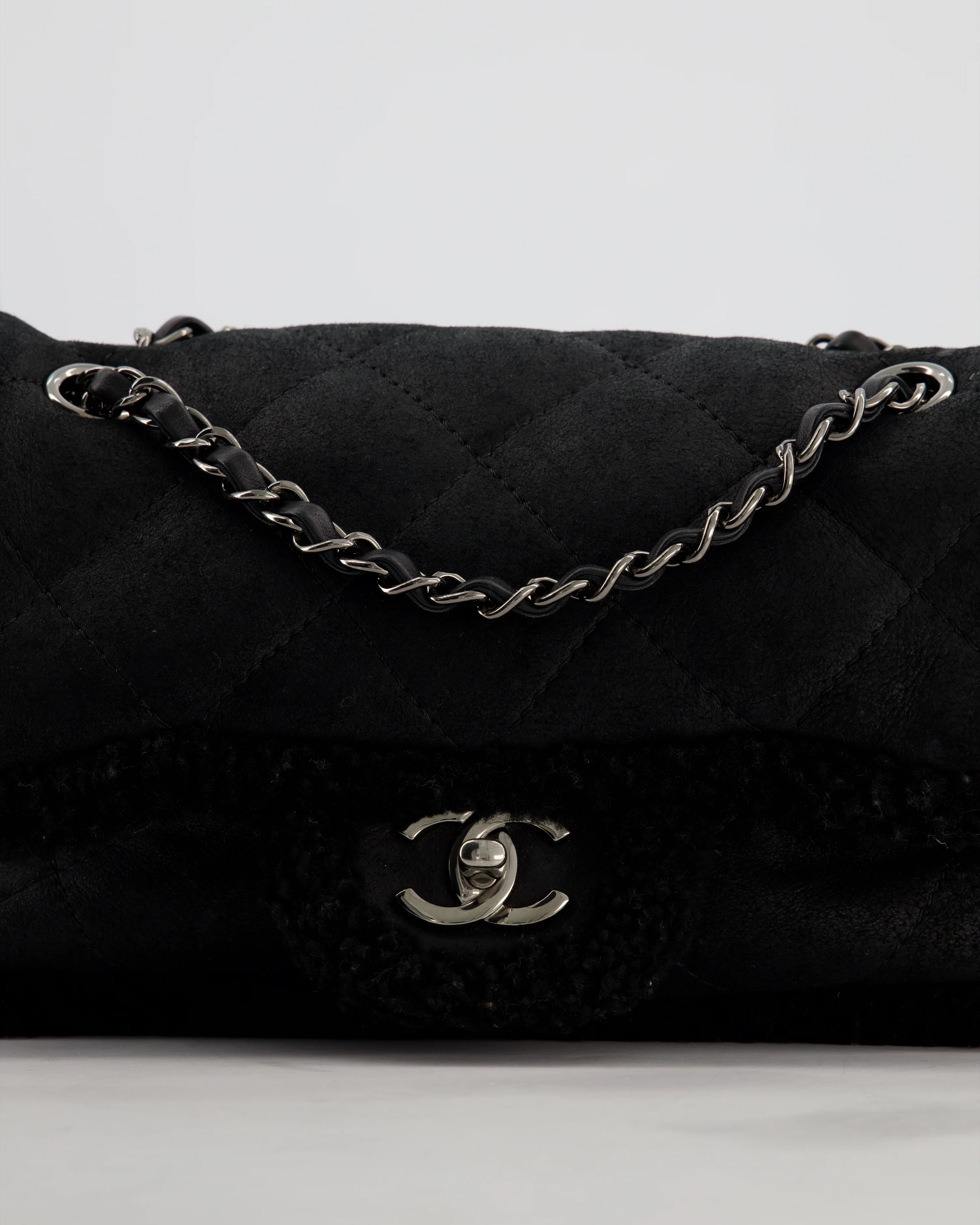 Chanel Black Quilted CC Shearling Small Flap Bag with Ruthenium Hardware - Image 16
