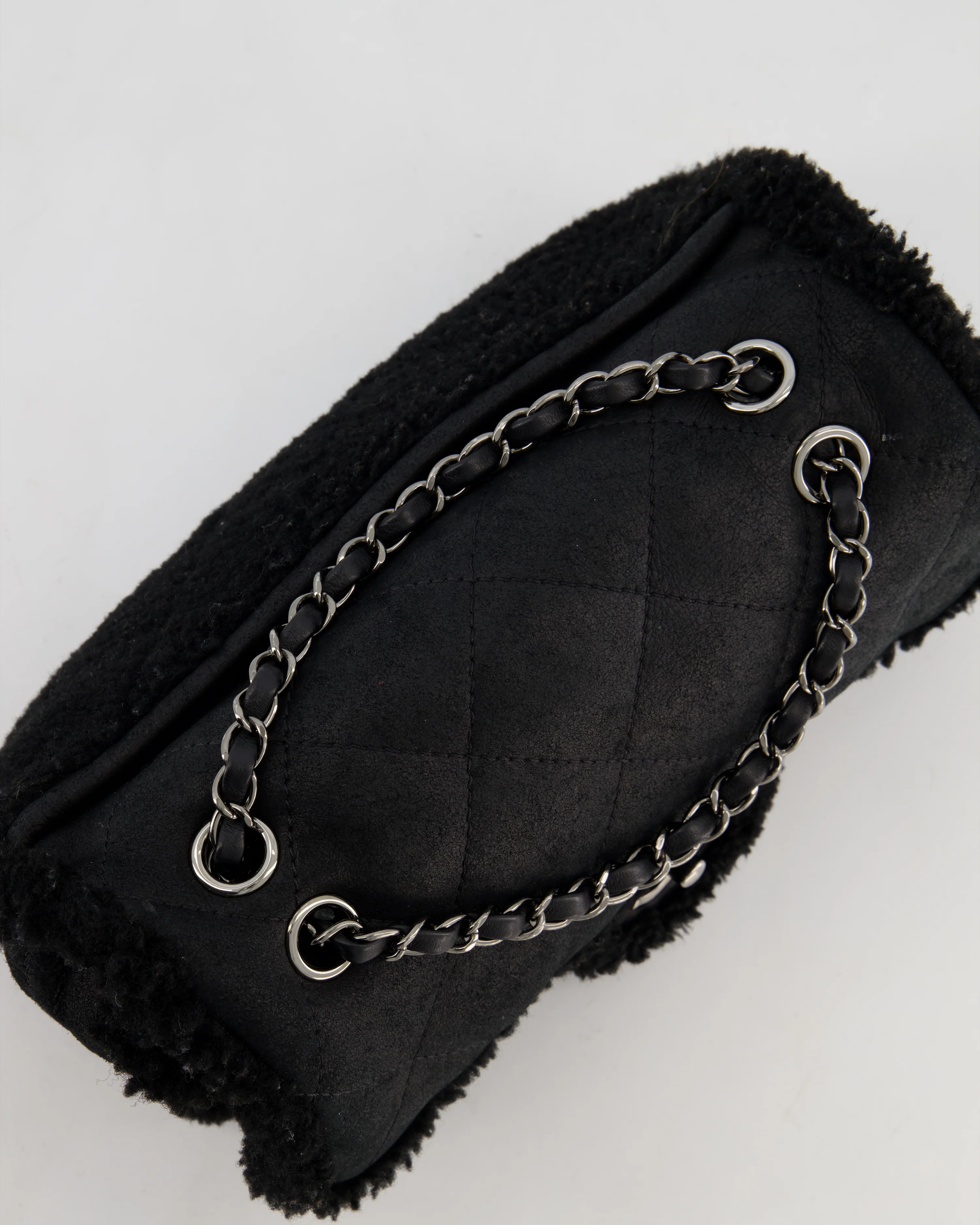 Chanel Black Quilted CC Shearling Small Flap Bag with Ruthenium Hardware - Image 17