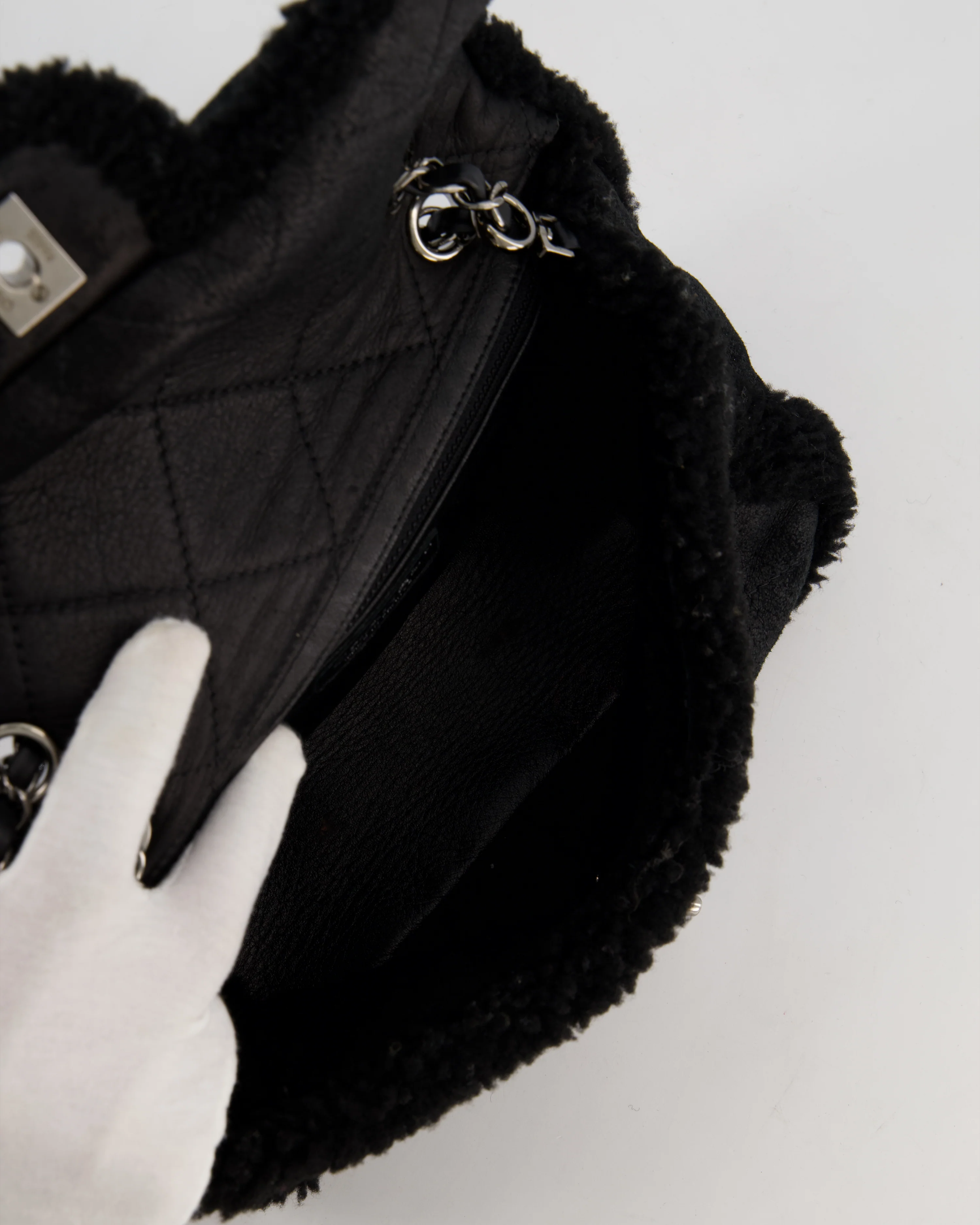 Chanel Black Quilted CC Shearling Small Flap Bag with Ruthenium Hardware - Image 18