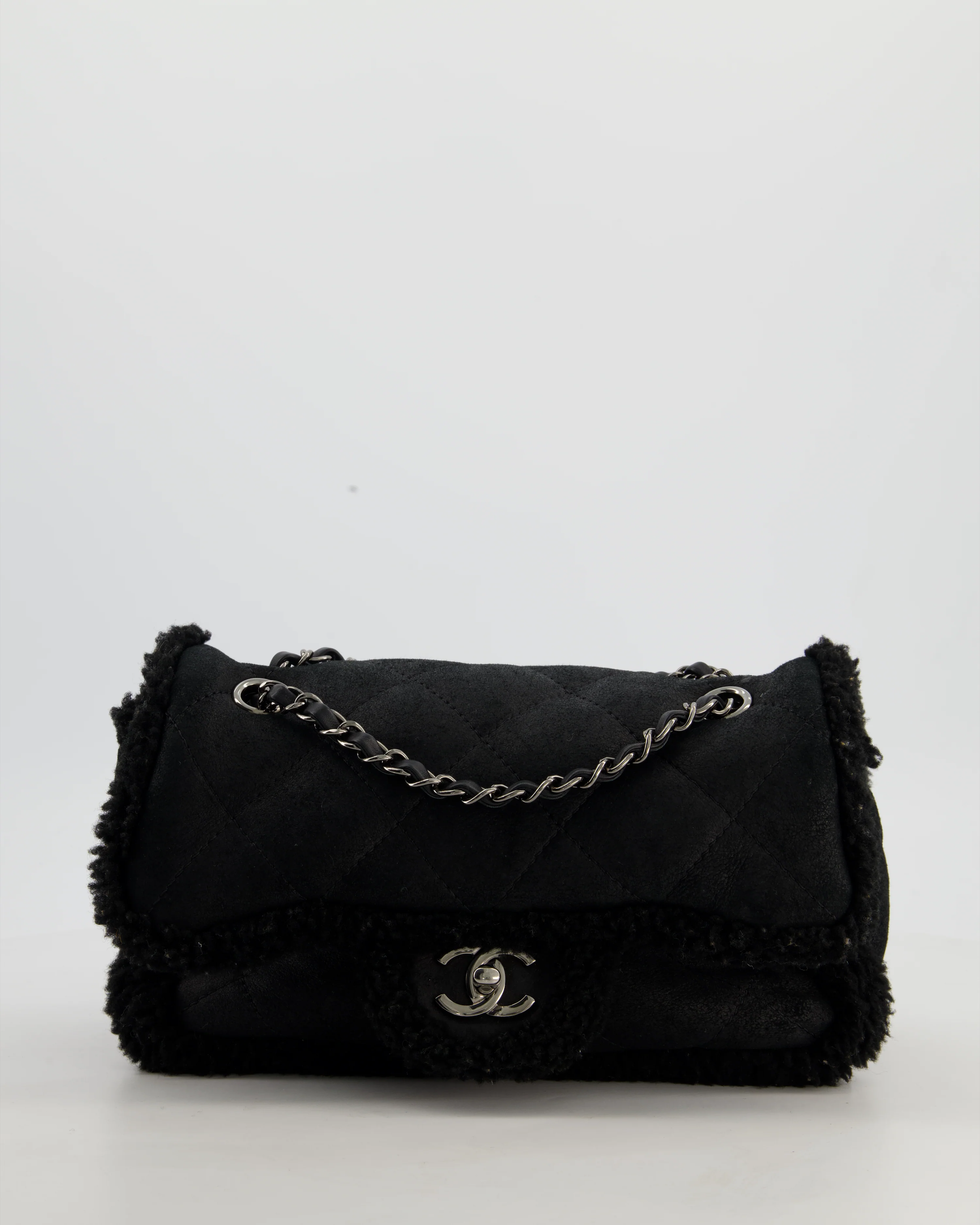 Chanel Black Quilted CC Shearling Small Flap Bag with Ruthenium Hardware - Image 2
