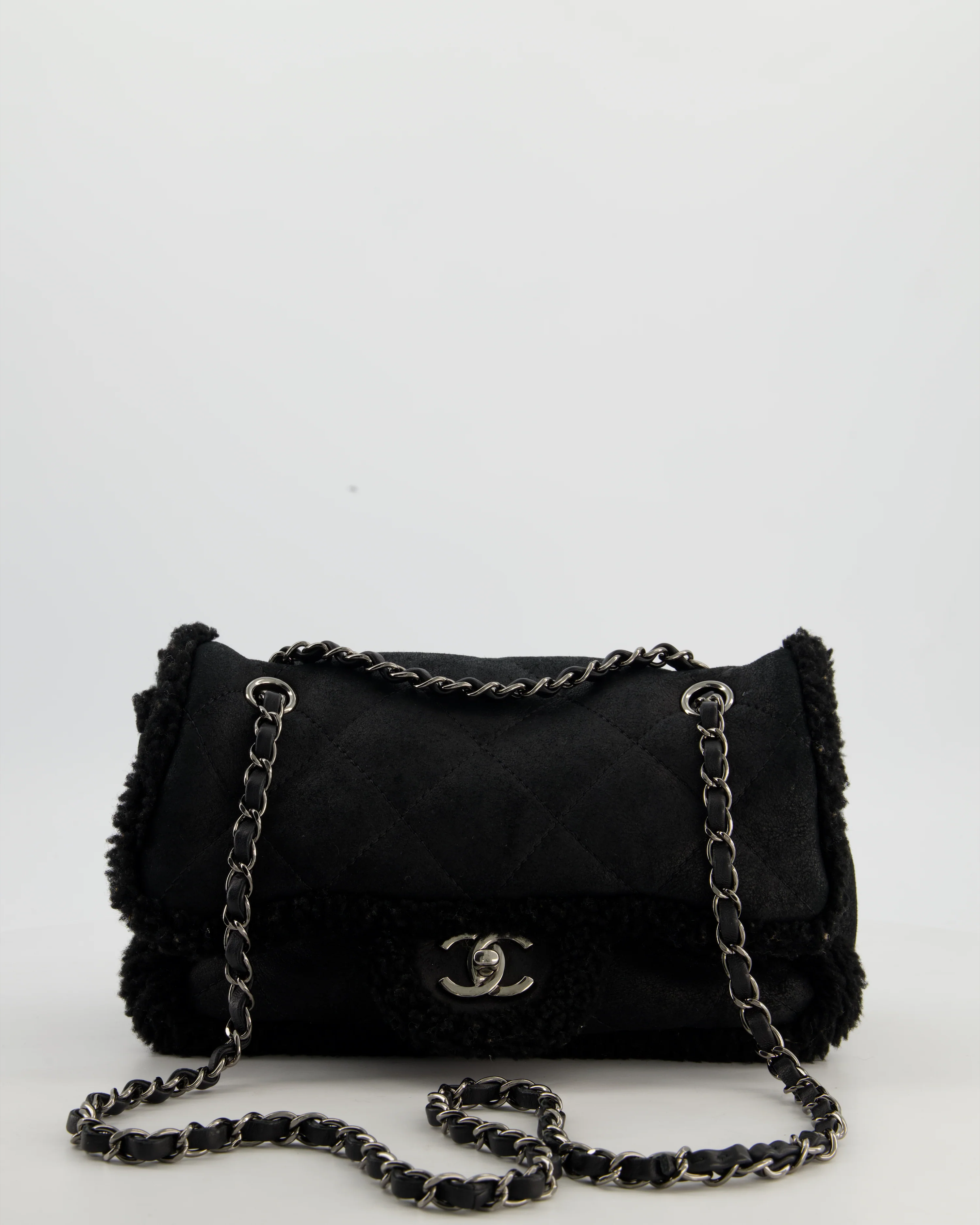 Chanel Black Quilted CC Shearling Small Flap Bag with Ruthenium Hardware - Image 3