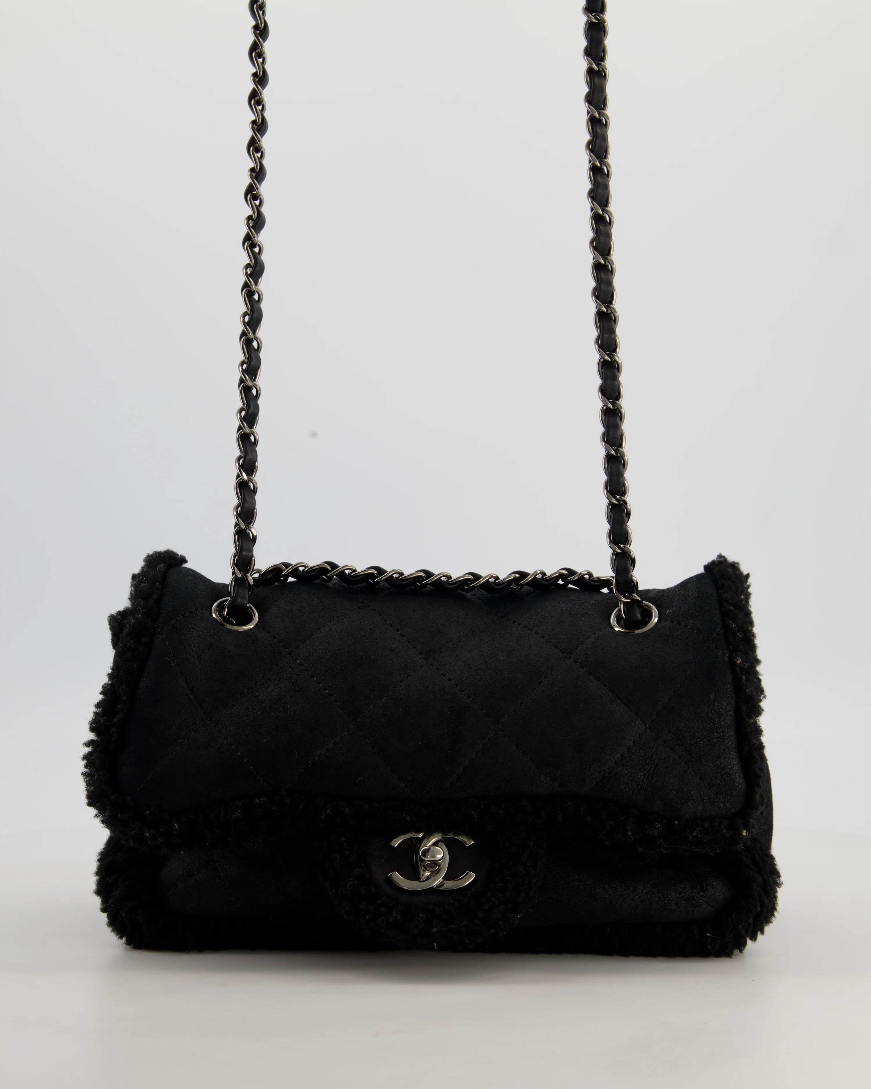 Chanel Black Quilted CC Shearling Small Flap Bag with Ruthenium Hardware - Image 4