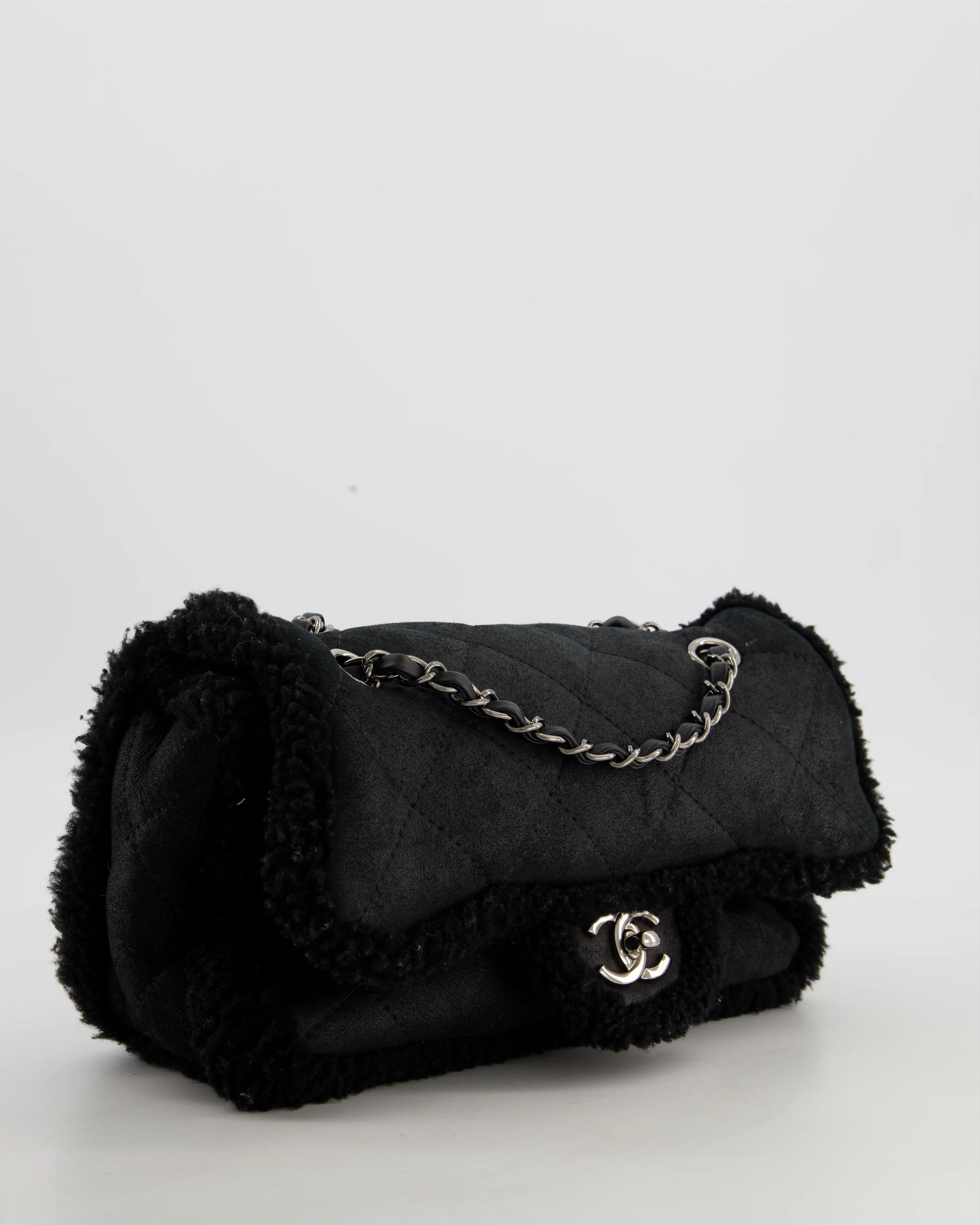 Chanel Black Quilted CC Shearling Small Flap Bag with Ruthenium Hardware - Image 5