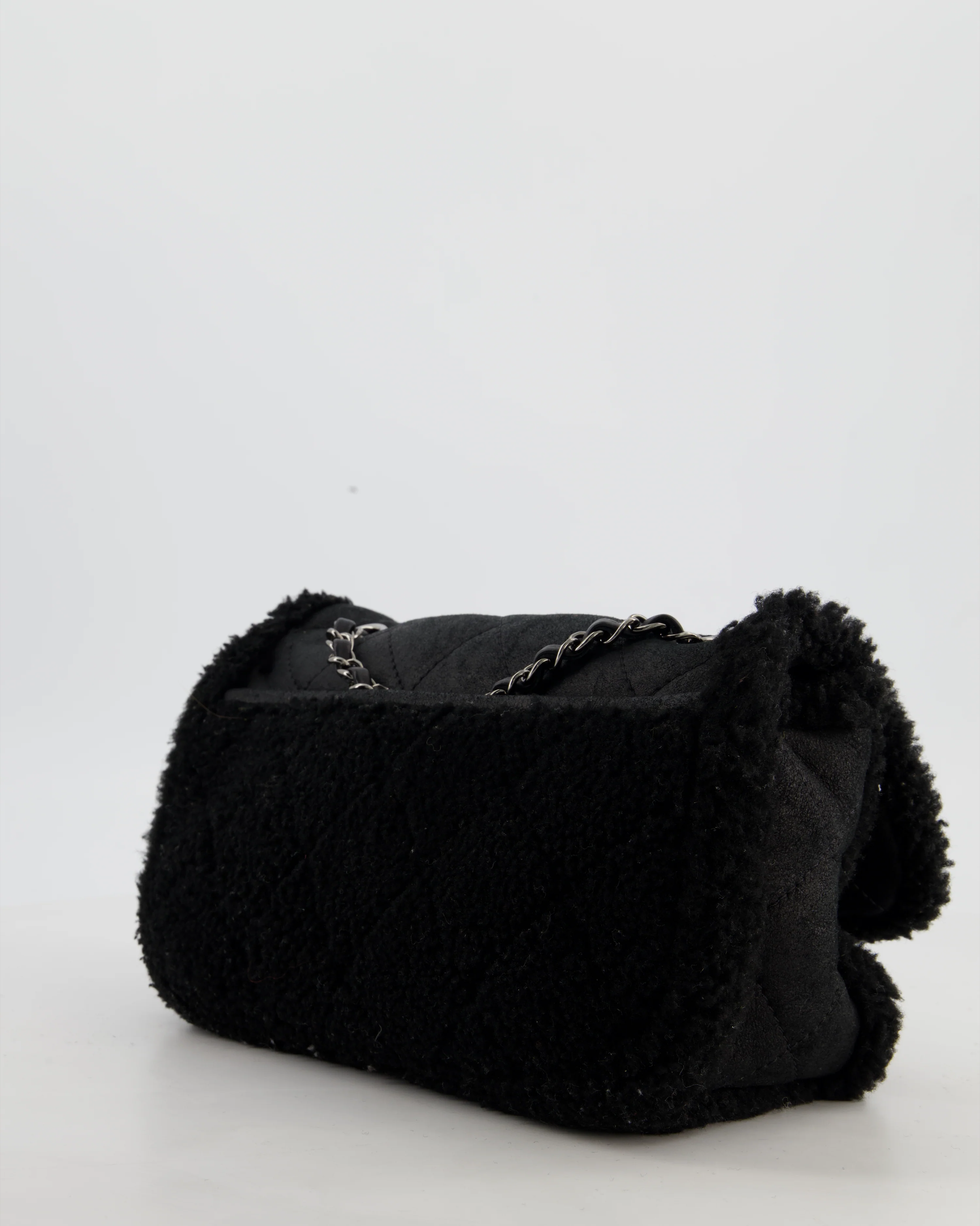 Chanel Black Quilted CC Shearling Small Flap Bag with Ruthenium Hardware - Image 7