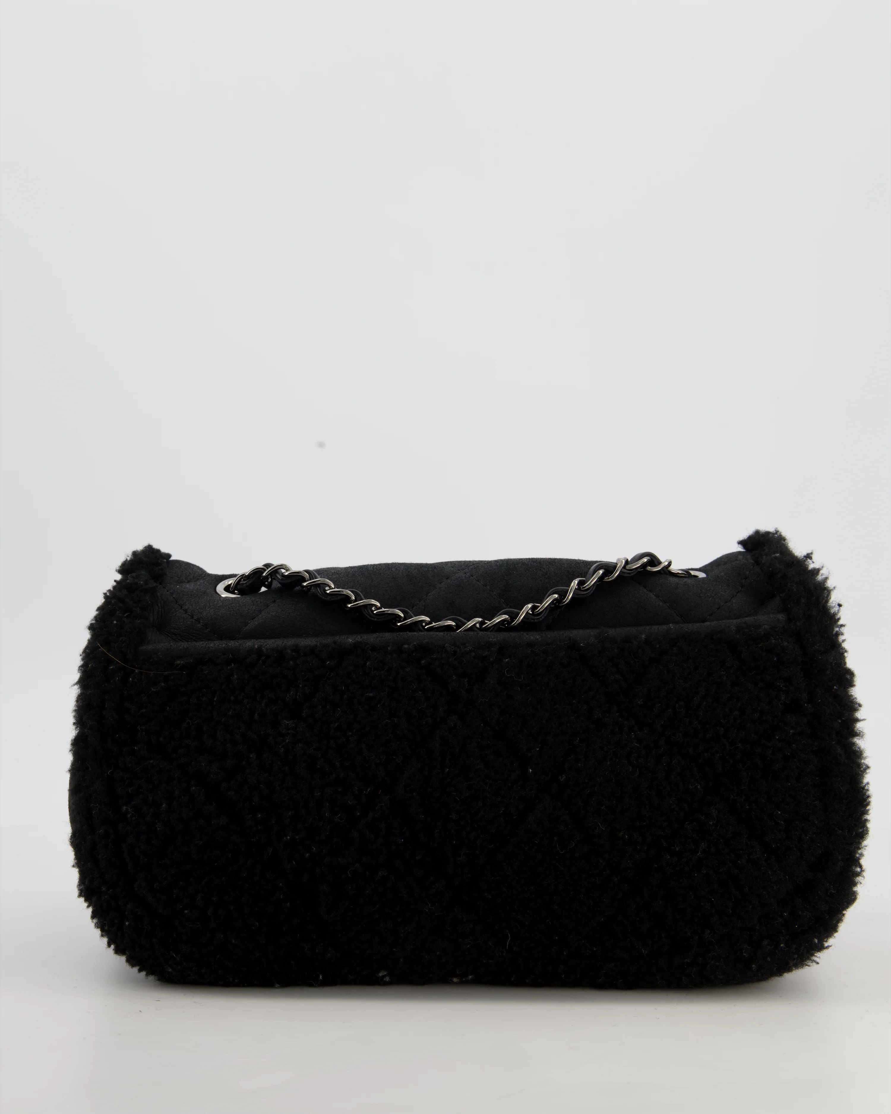 Chanel Black Quilted CC Shearling Small Flap Bag with Ruthenium Hardware - Image 8