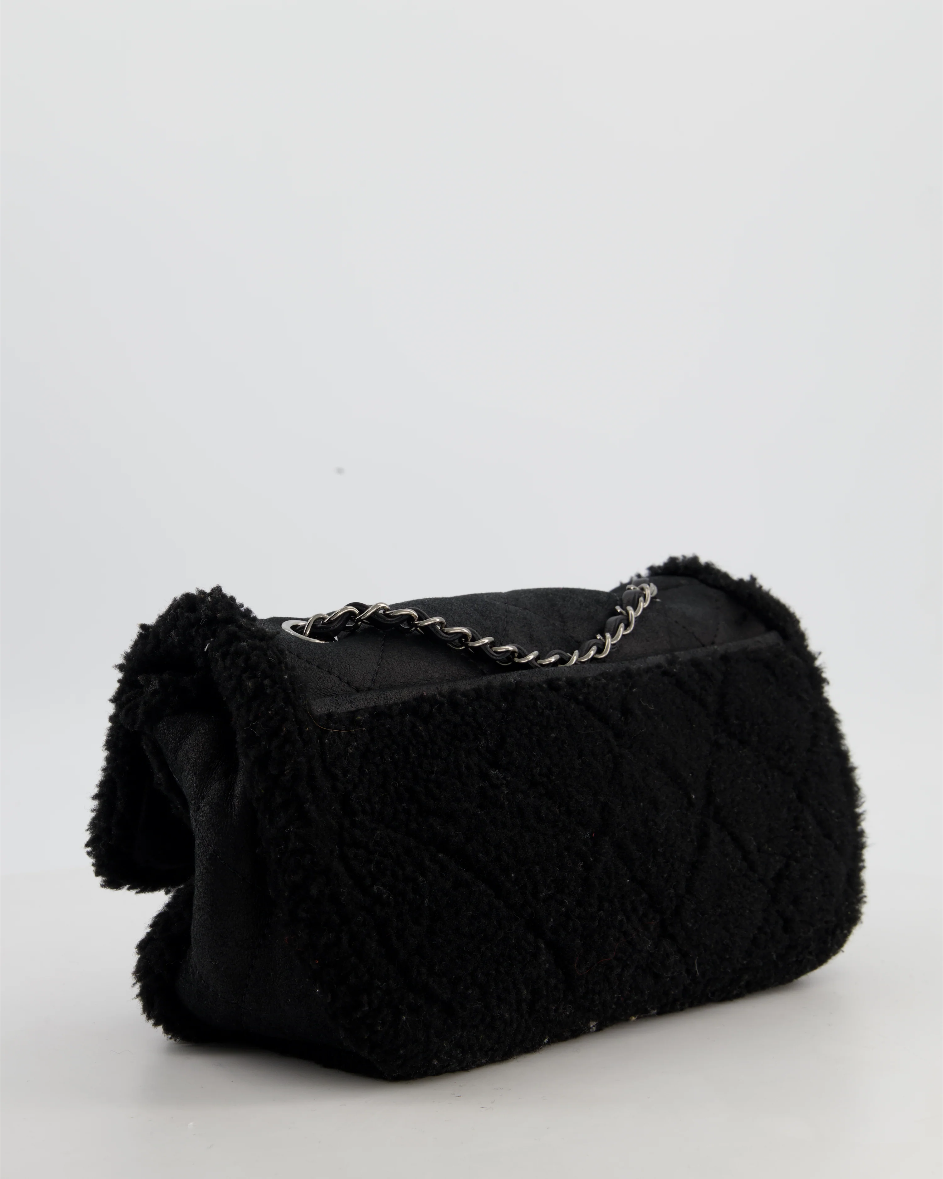 Chanel Black Quilted CC Shearling Small Flap Bag with Ruthenium Hardware - Image 9