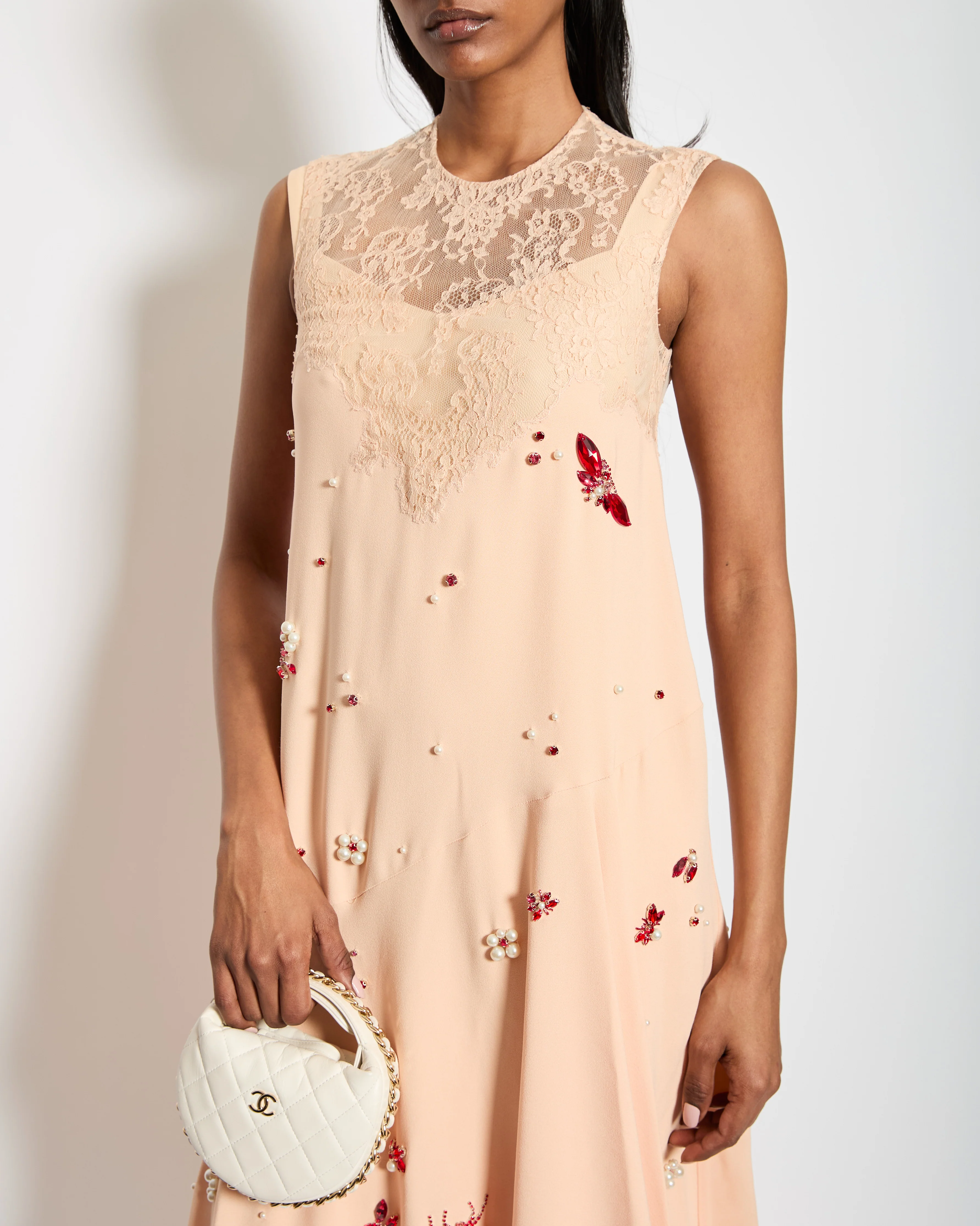 Erdem SS24 Light Pink Sleeveless Maxi Dress with Crystal Embellishments & Lace Trim Details Size UK 4 RRP £5,490 - Image 2