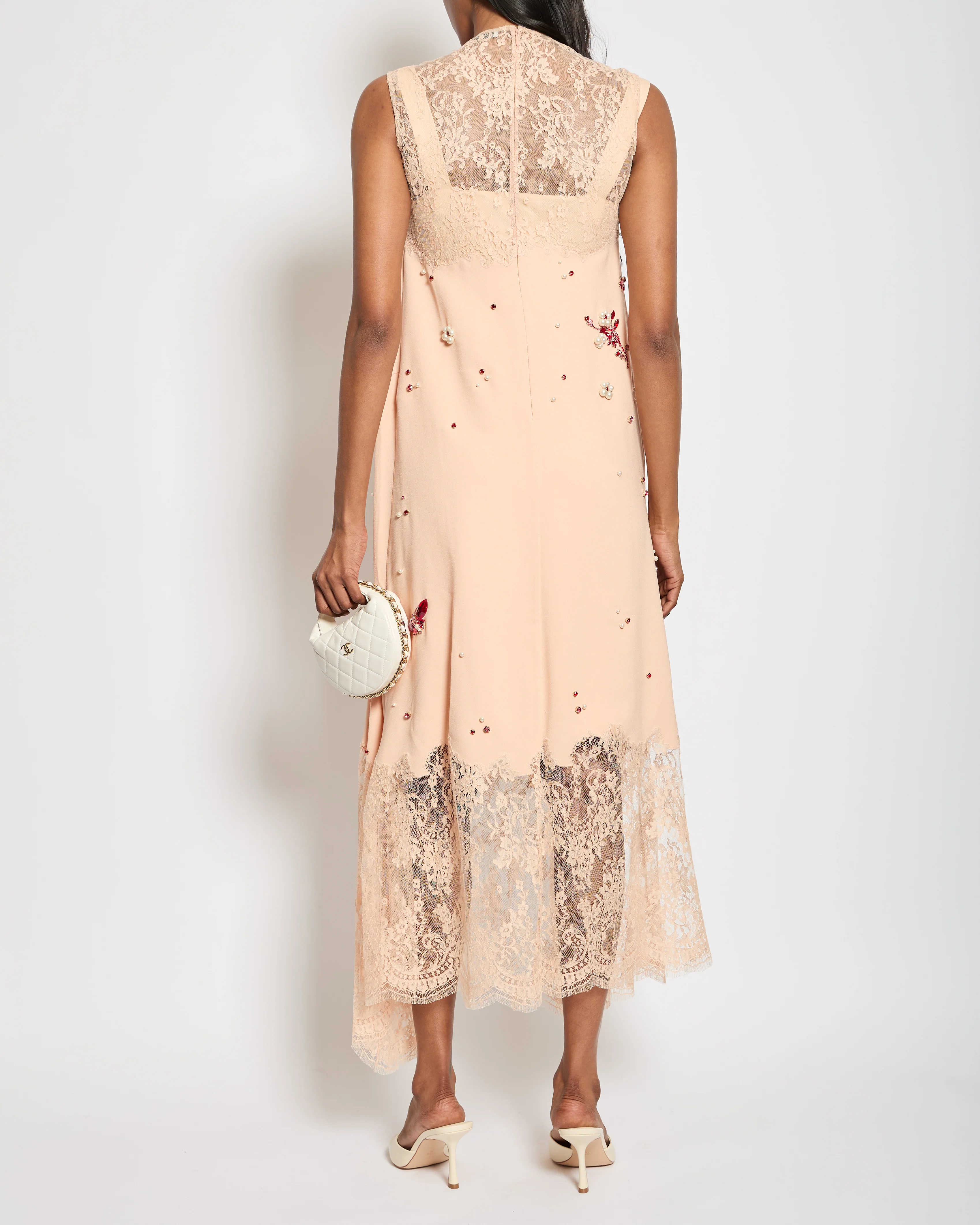 Erdem SS24 Light Pink Sleeveless Maxi Dress with Crystal Embellishments & Lace Trim Details Size UK 4 RRP £5,490 - Image 3