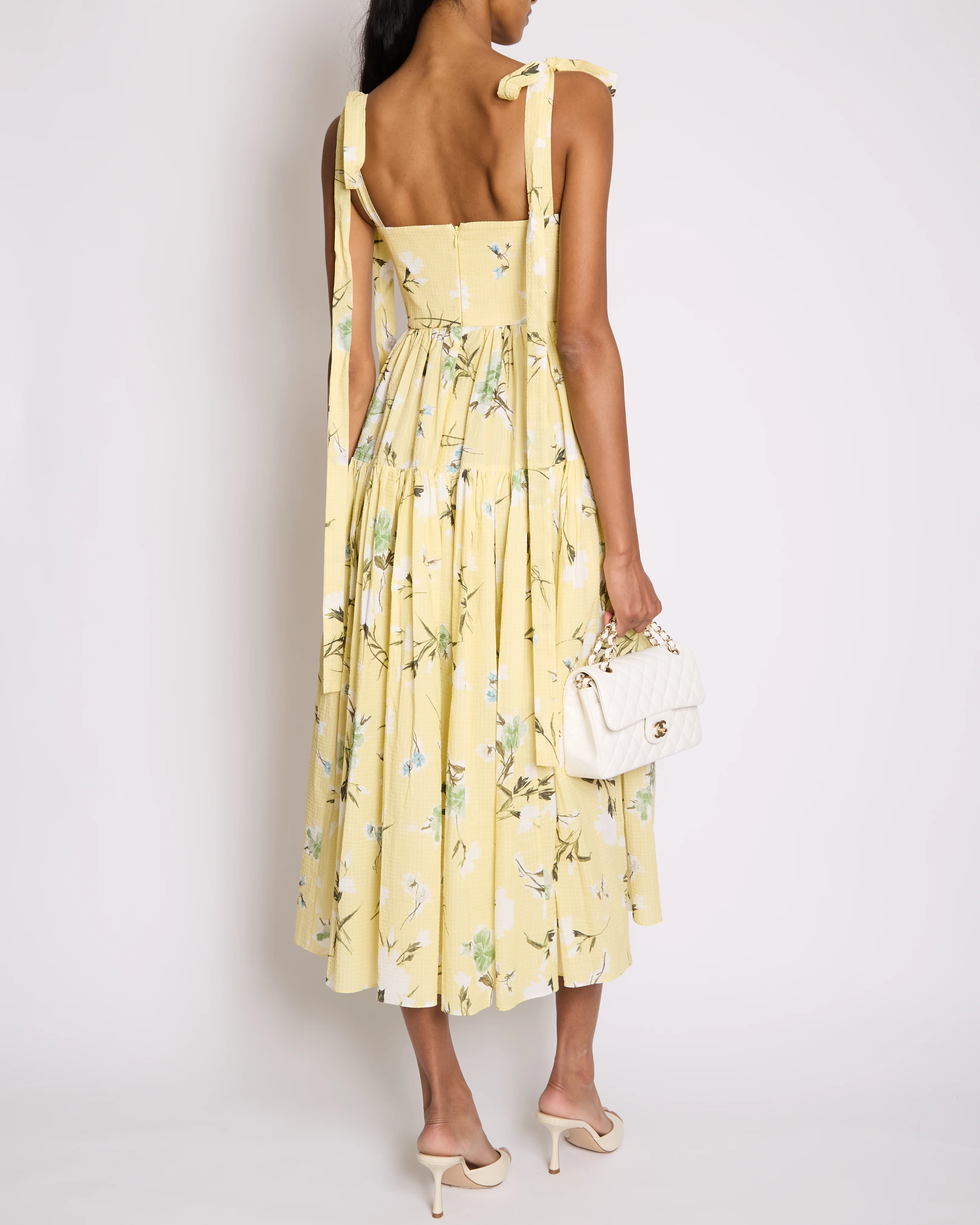 Erdem SS25 Yellow, White & Green Floral Midi Dress with Bustier Top & Tie Up Bow Strap Details Size UK 6 (FR 34) - Image 3
