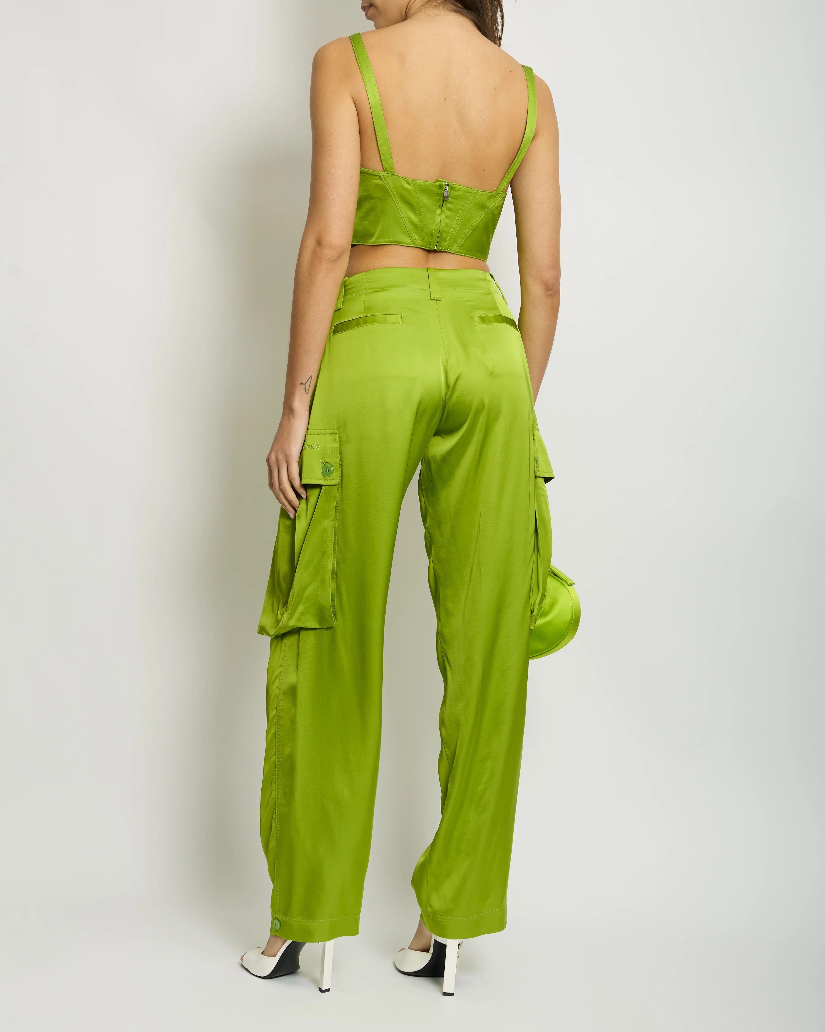 Ermanno by Ermanno Scervino Green Corset & Cargo Trousers Set Corset IT 42 (UK 10) Trousers IT 40 (UK 8) - Image 3