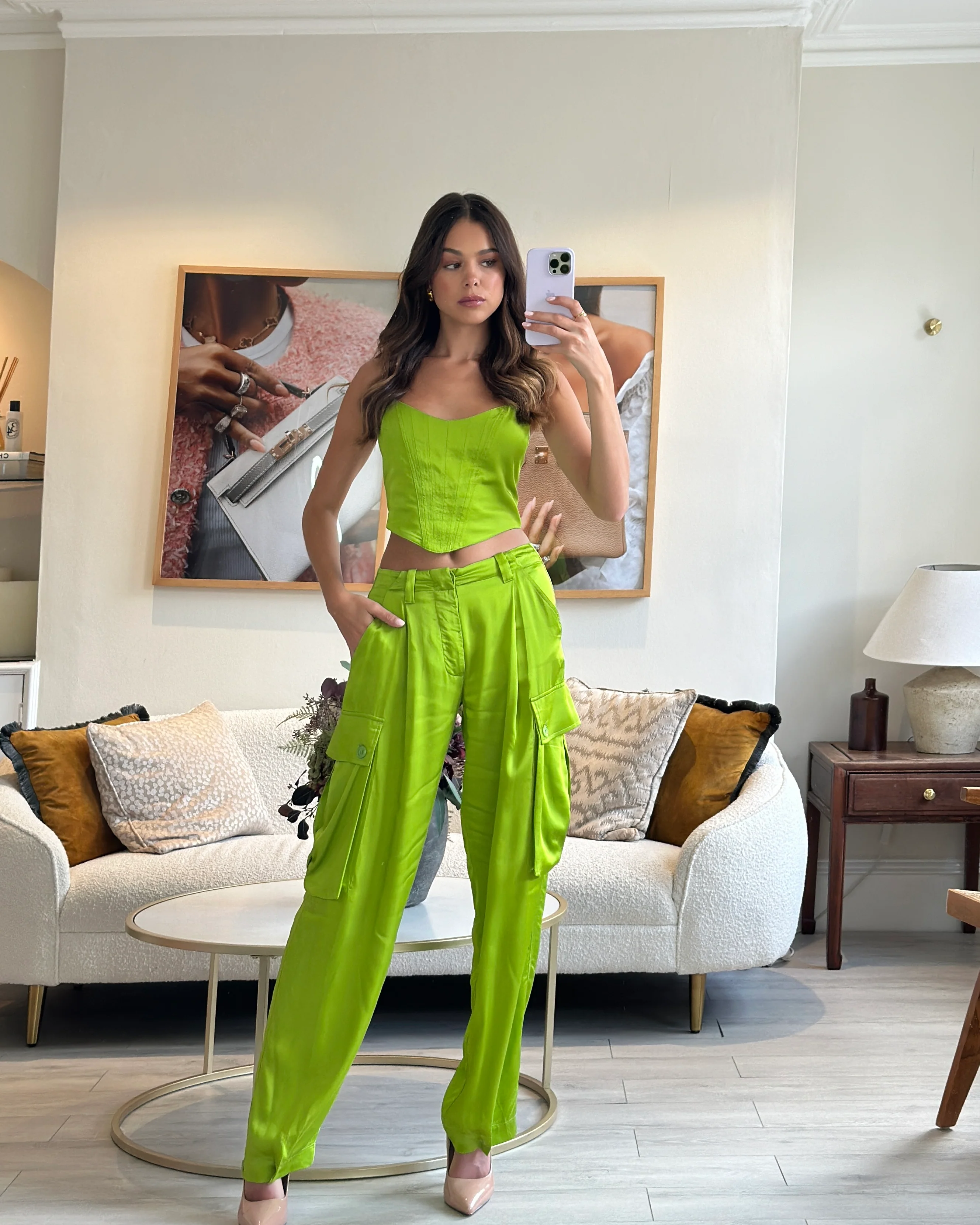 Ermanno by Ermanno Scervino Green Corset & Cargo Trousers Set Corset IT 42 (UK 10) Trousers IT 40 (UK 8) - Image 5