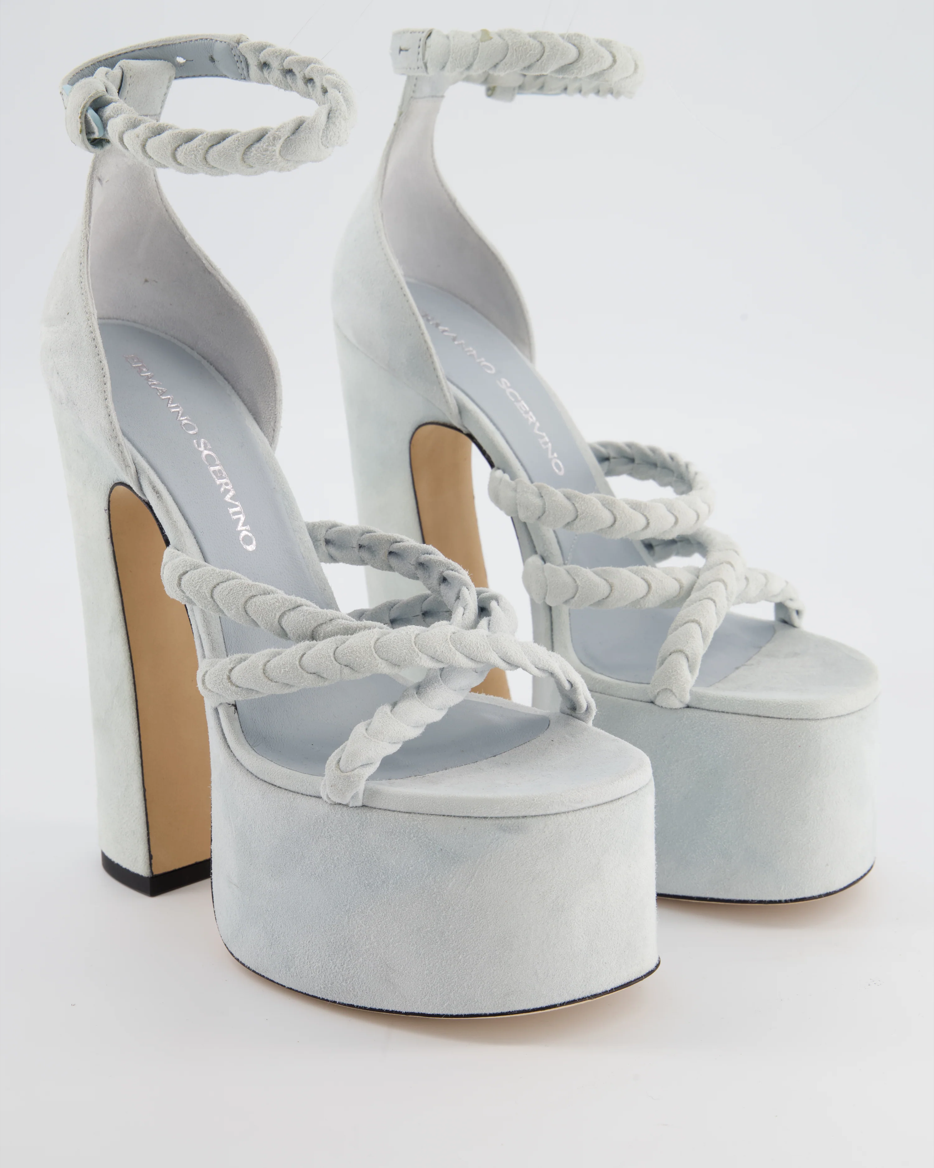 Ermanno Scervino Baby Blue Suede Platform Sandals with Braided Straps Size EU 38 - Image 2