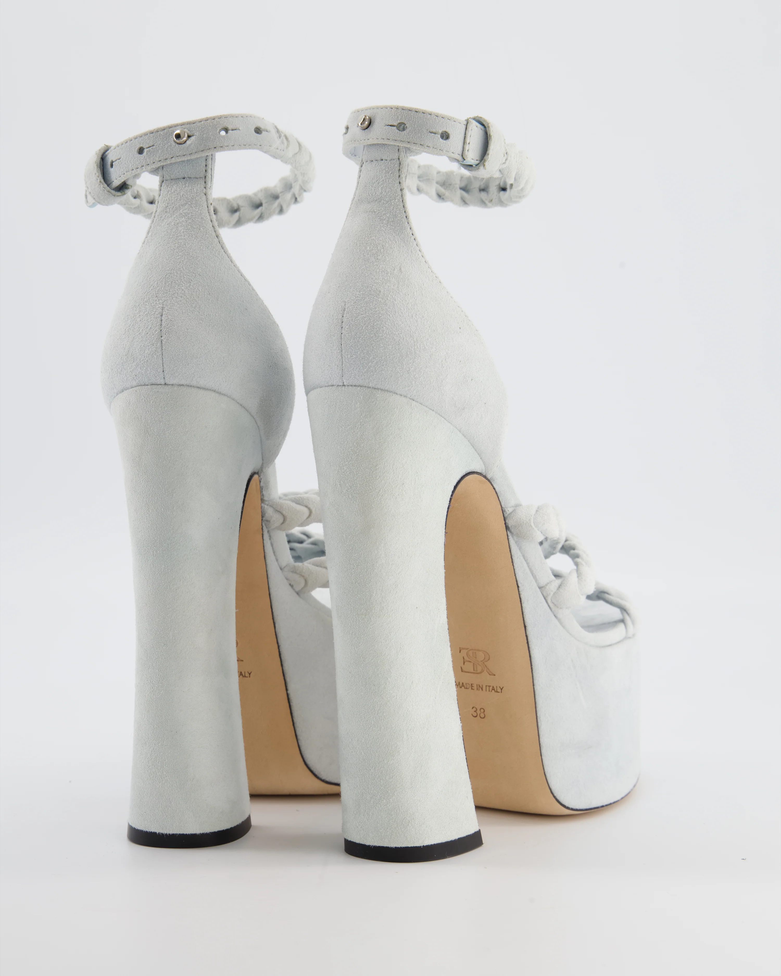 Ermanno Scervino Baby Blue Suede Platform Sandals with Braided Straps Size EU 38 - Image 3