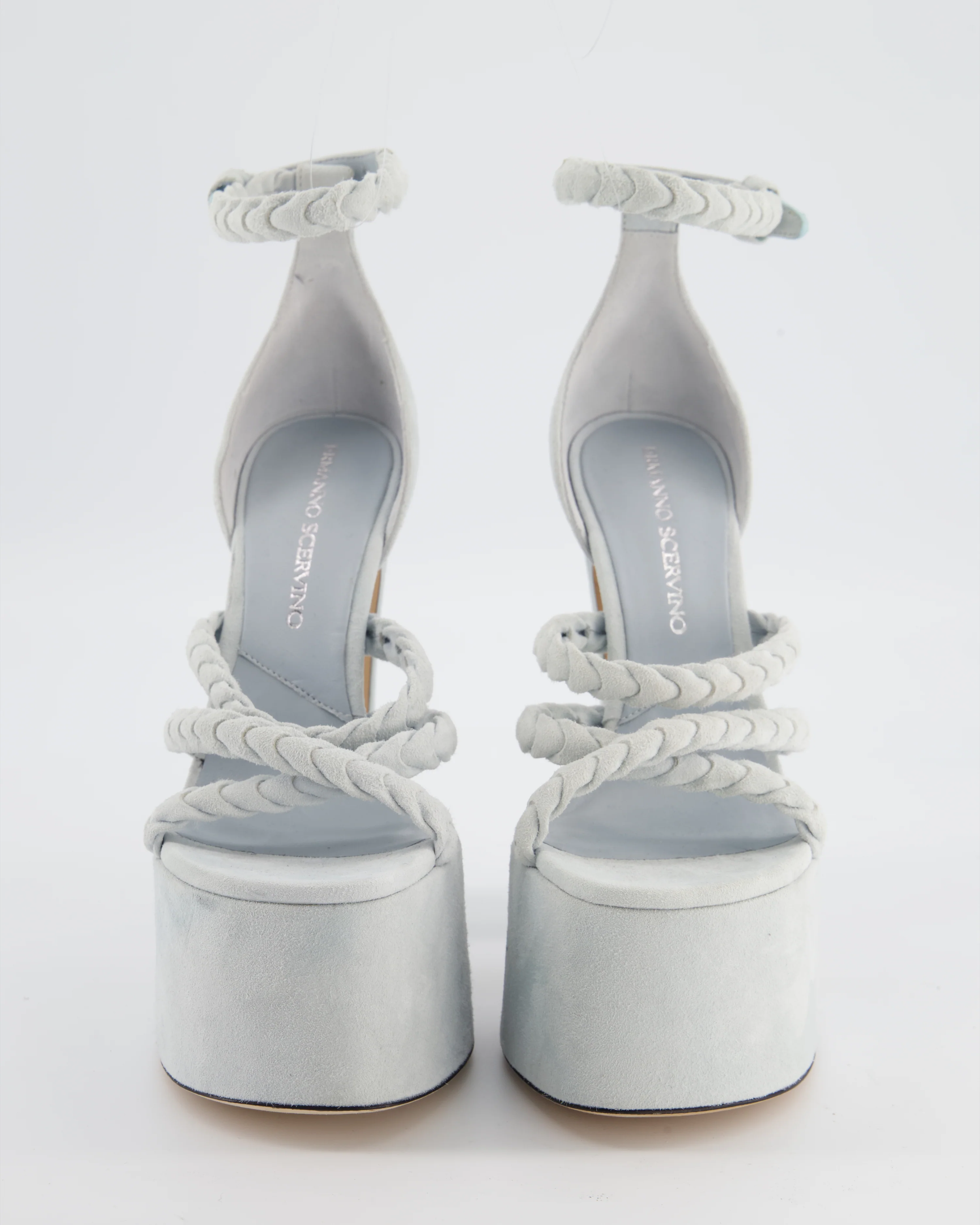 Ermanno Scervino Baby Blue Suede Platform Sandals with Braided Straps Size EU 38 - Image 4