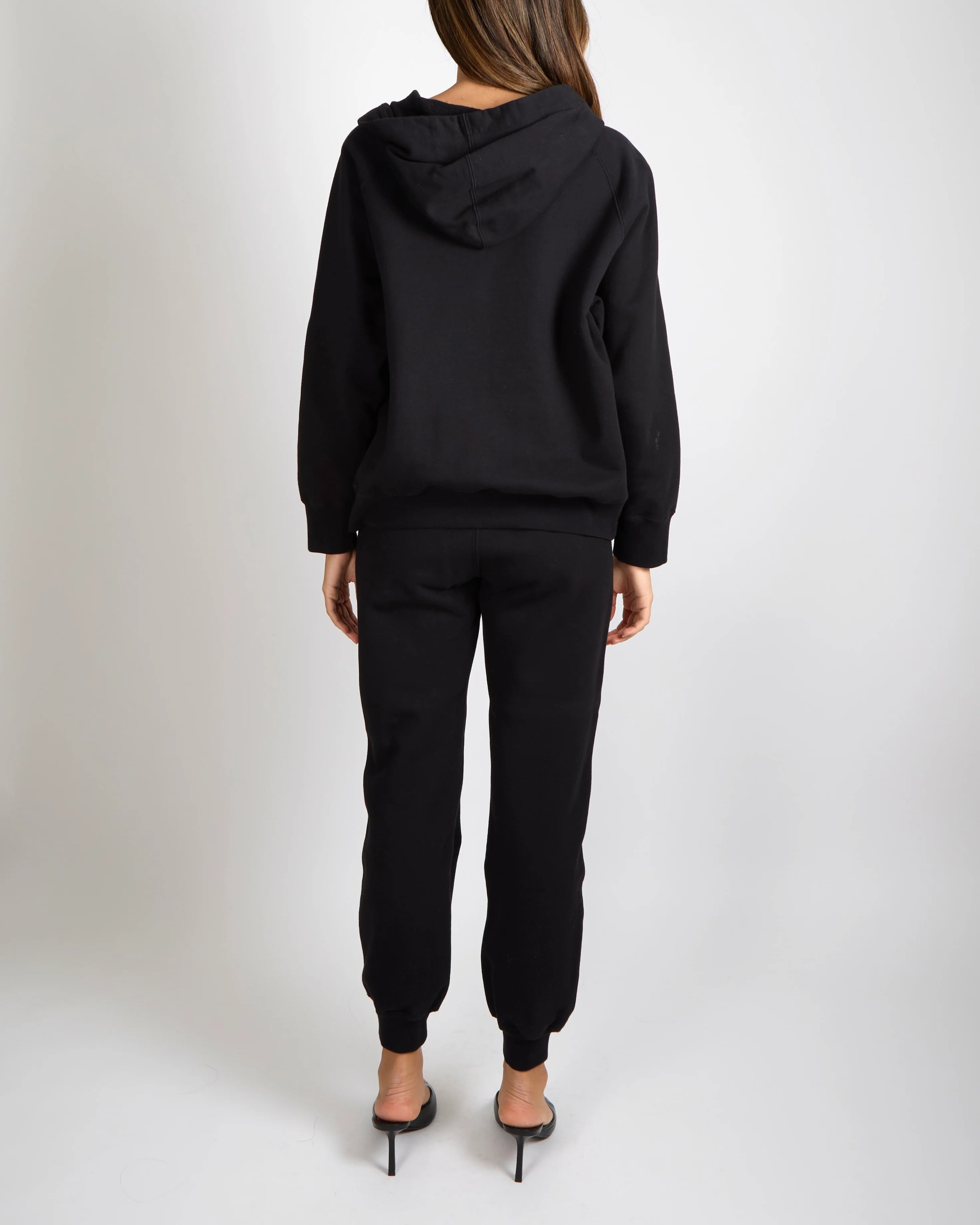 Ermanno Scervino Black Hoodie and Sweatpants Tracksuit Set with White Flower Embroideries Size XS/S (UK 6/8) - Image 3
