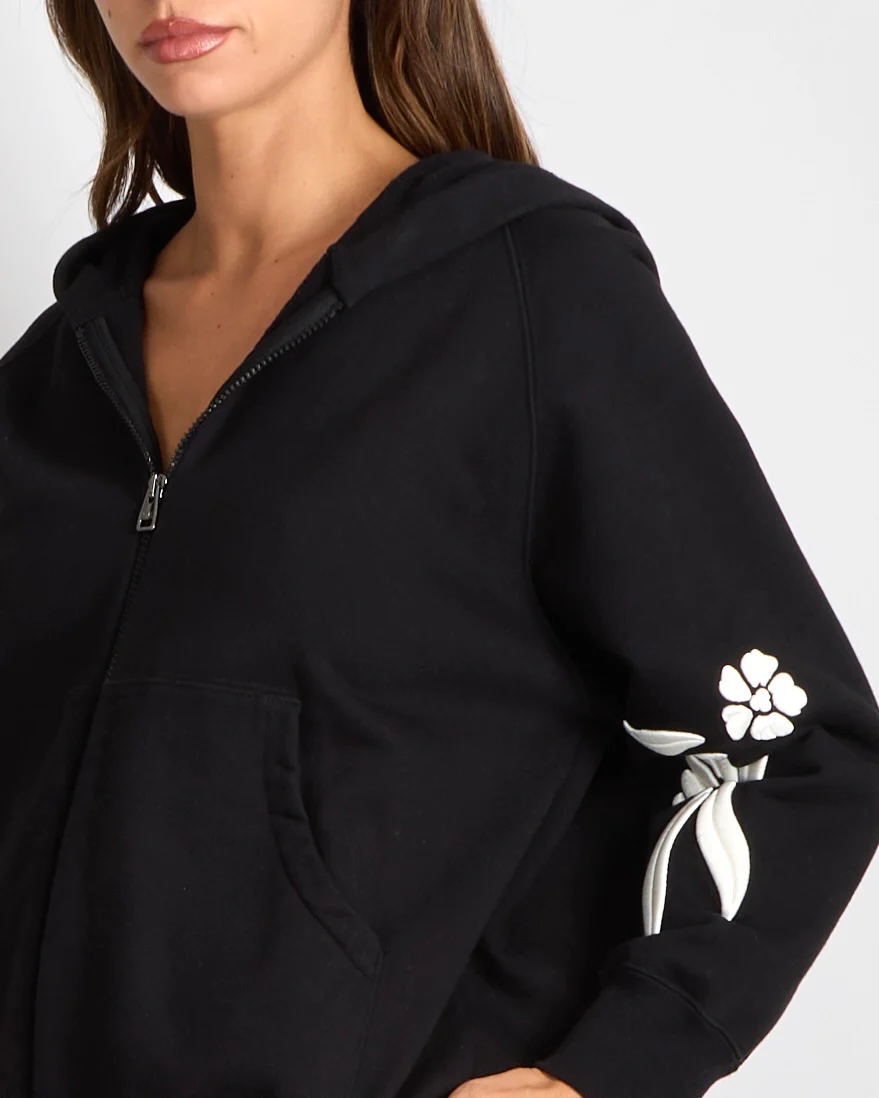 Ermanno Scervino Black Hoodie and Sweatpants Tracksuit Set with White Flower Embroideries Size XS/S (UK 6/8) - Image 4
