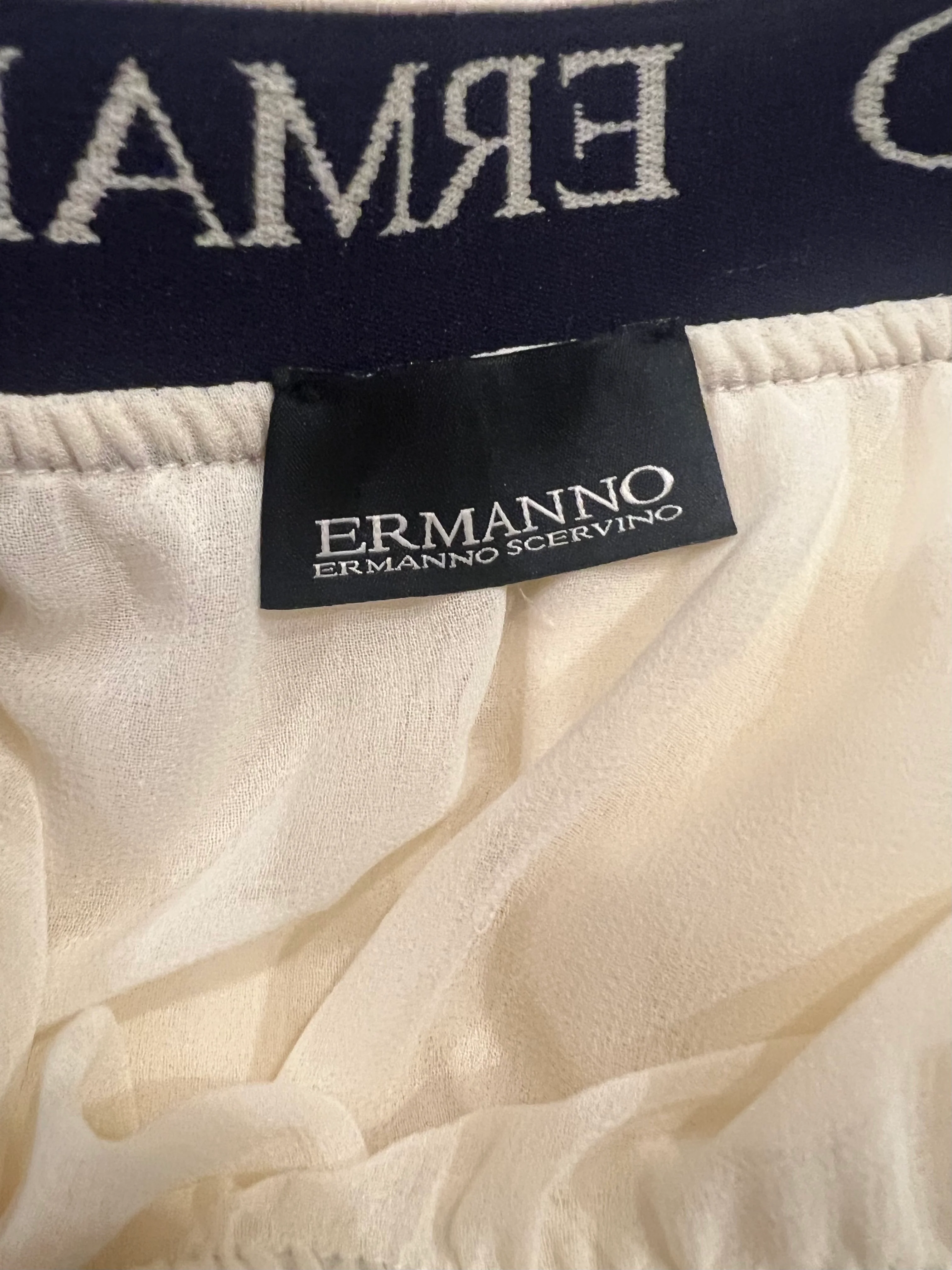 Ermanno Scervino Cream Pleated Maxi Skirt with Lace Details and Navy Logo Waistband Size IT 44 (UK 12) - Image 5