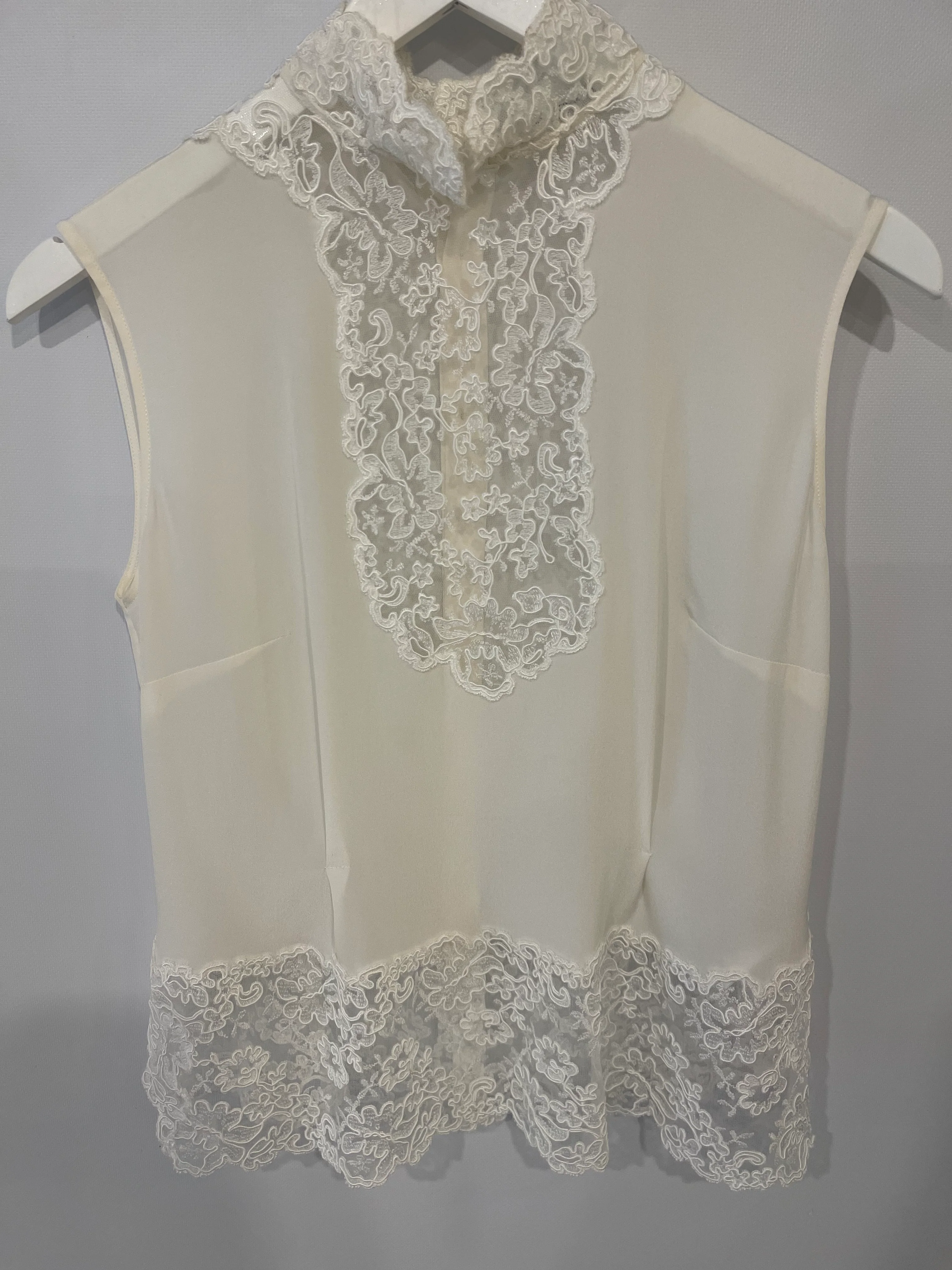 Ermanno Scervino White Silk Shirt Top with Lace Details Size IT 40 (UK 8) - Image 4